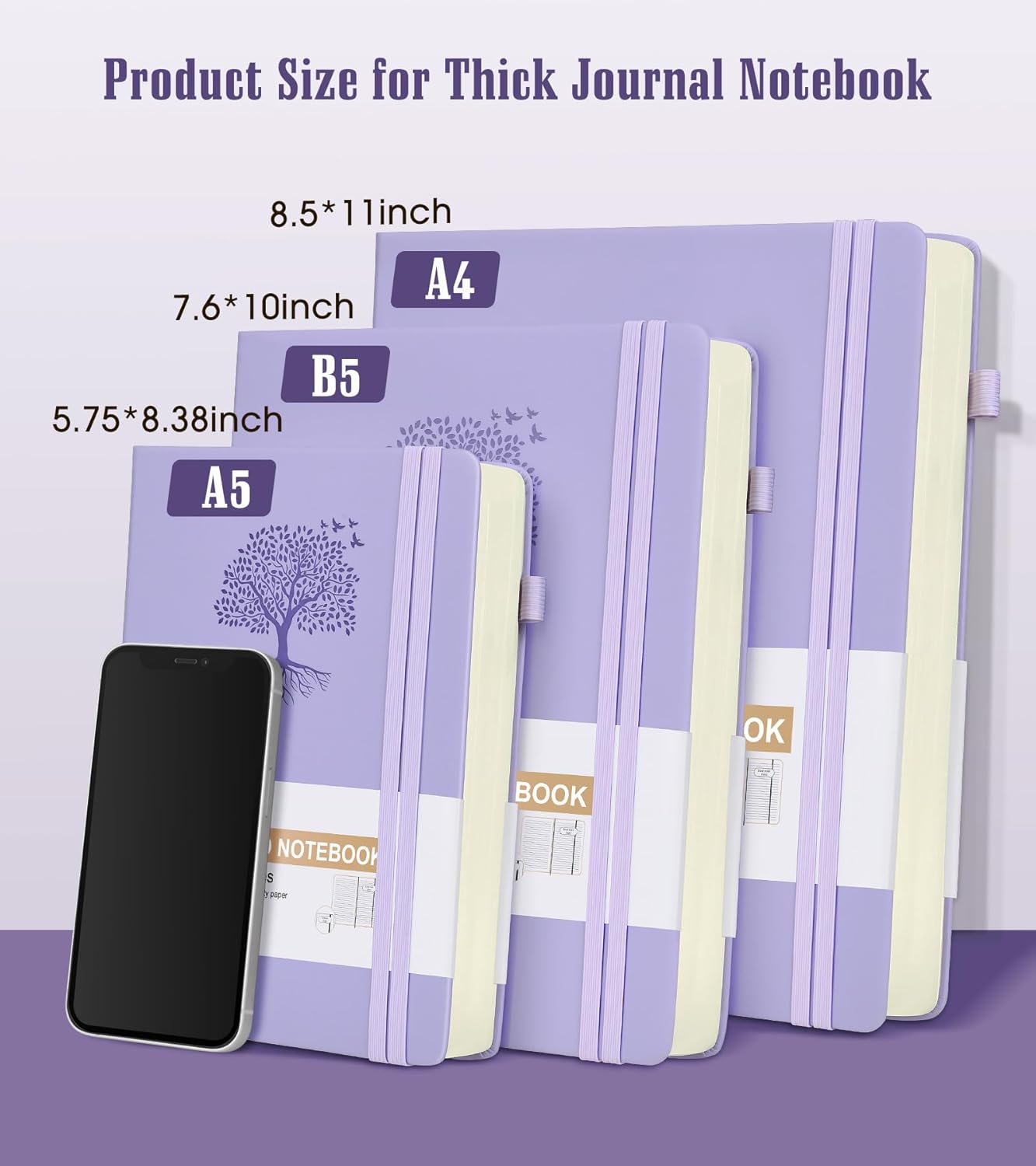 Lined Journal Notebook -365 Pages A5 Thick Journals for Writing Ruled Notebook, Pink Hardcover Leather Journals for Women Men, Daily Journal Notebook for Work, Note Taking ( 5.75'' X 8.38'' Purple)