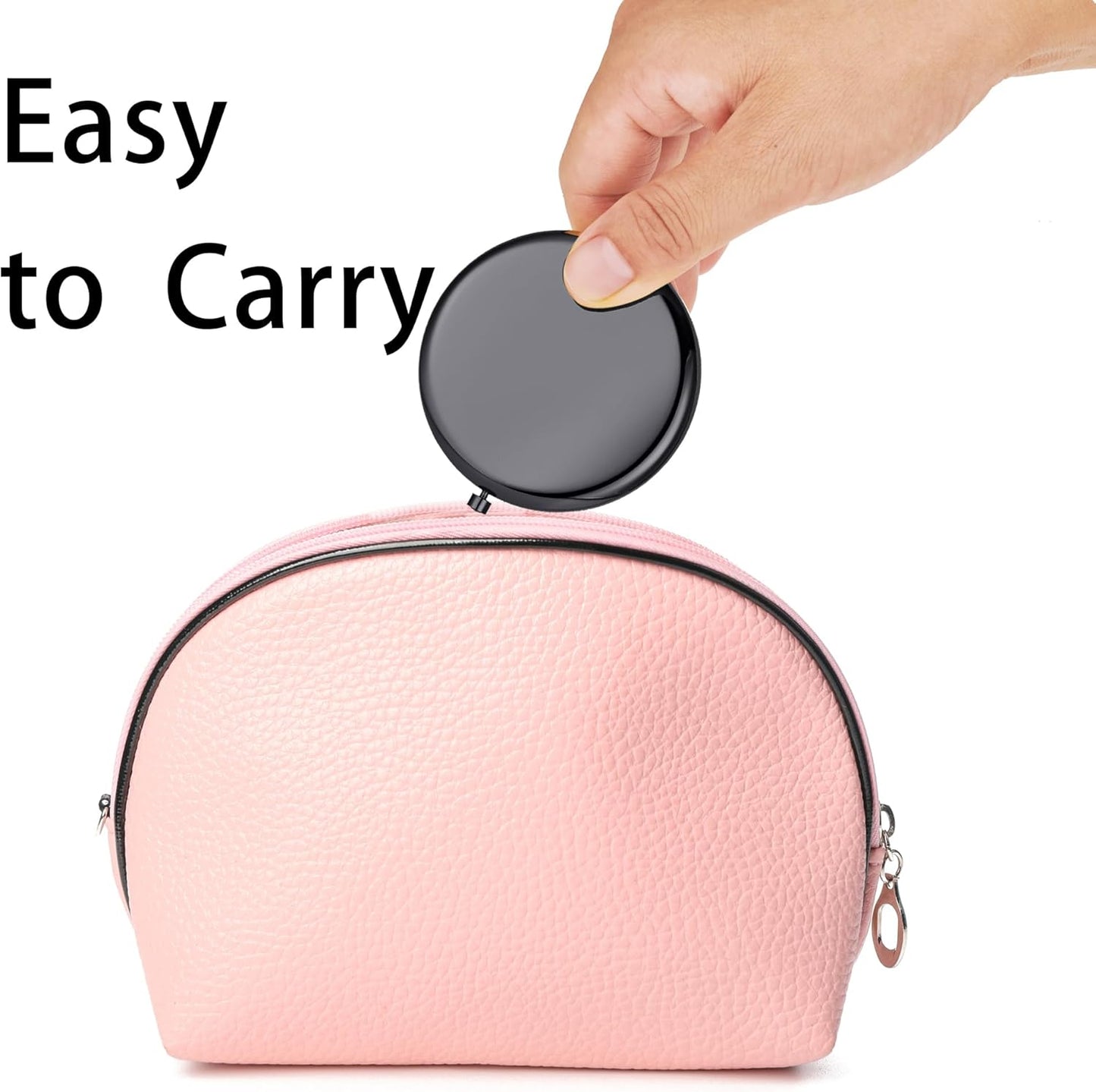 Compact Mirror, Pocket Travel Makeup Mirror for Purse, Metal Round Shell, 2-Sided 1X/2X Magnifying, Portable, Folding, Handheld, Black, 2 Pack