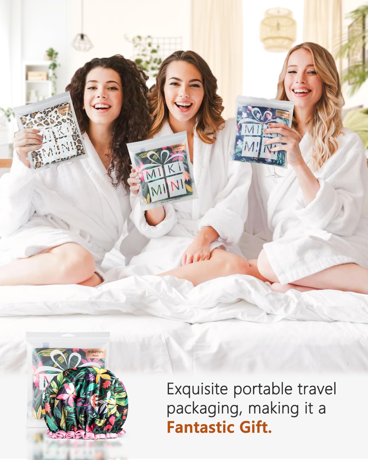 mikimini Shower Cap for Women and Grils,Pack of 1,Rainforest Bath Shower Caps with Pink Lace,Reusable Waterproof Shower Hat for Girls (Medium,Floral)