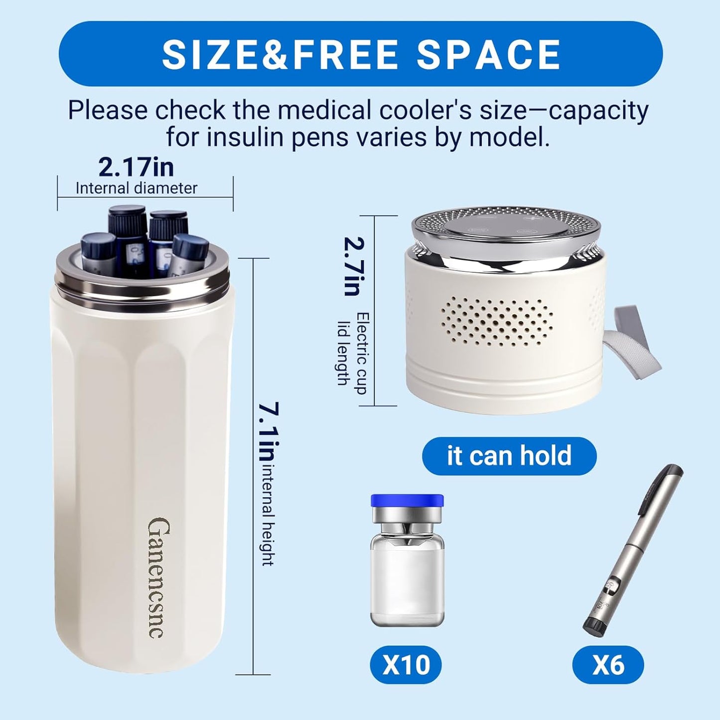 Electric Insulin Cooler Travel Case TSA Approved,USB Type-C Smart Cooling, 10000mAh Power Bank ,Large Capacity Medication Cooler for Travel ,Medical Cooler for Insulin (White, no Power Bank)