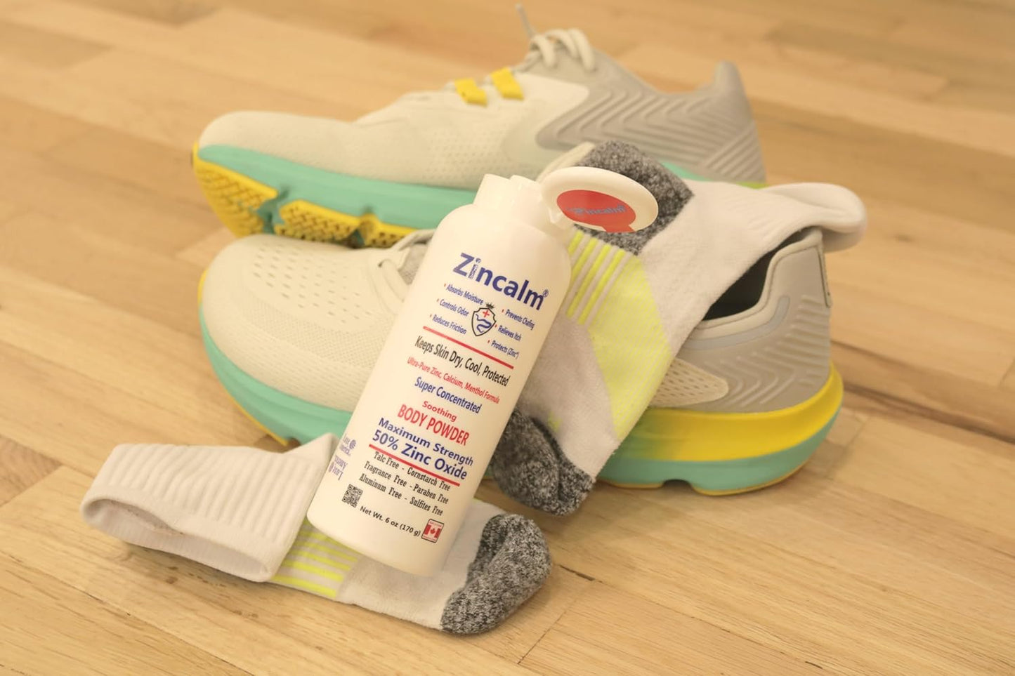 Zincalm All-Natural Body & Foot Powder, Concentrated 50% Zinc, Cornstarch-Free Moisture/Odor Absorbing Anti-Chafing/Friction, Itch Relief Formula for Dry/Cool Skin with Ultra-Pure Calcium & Menthol