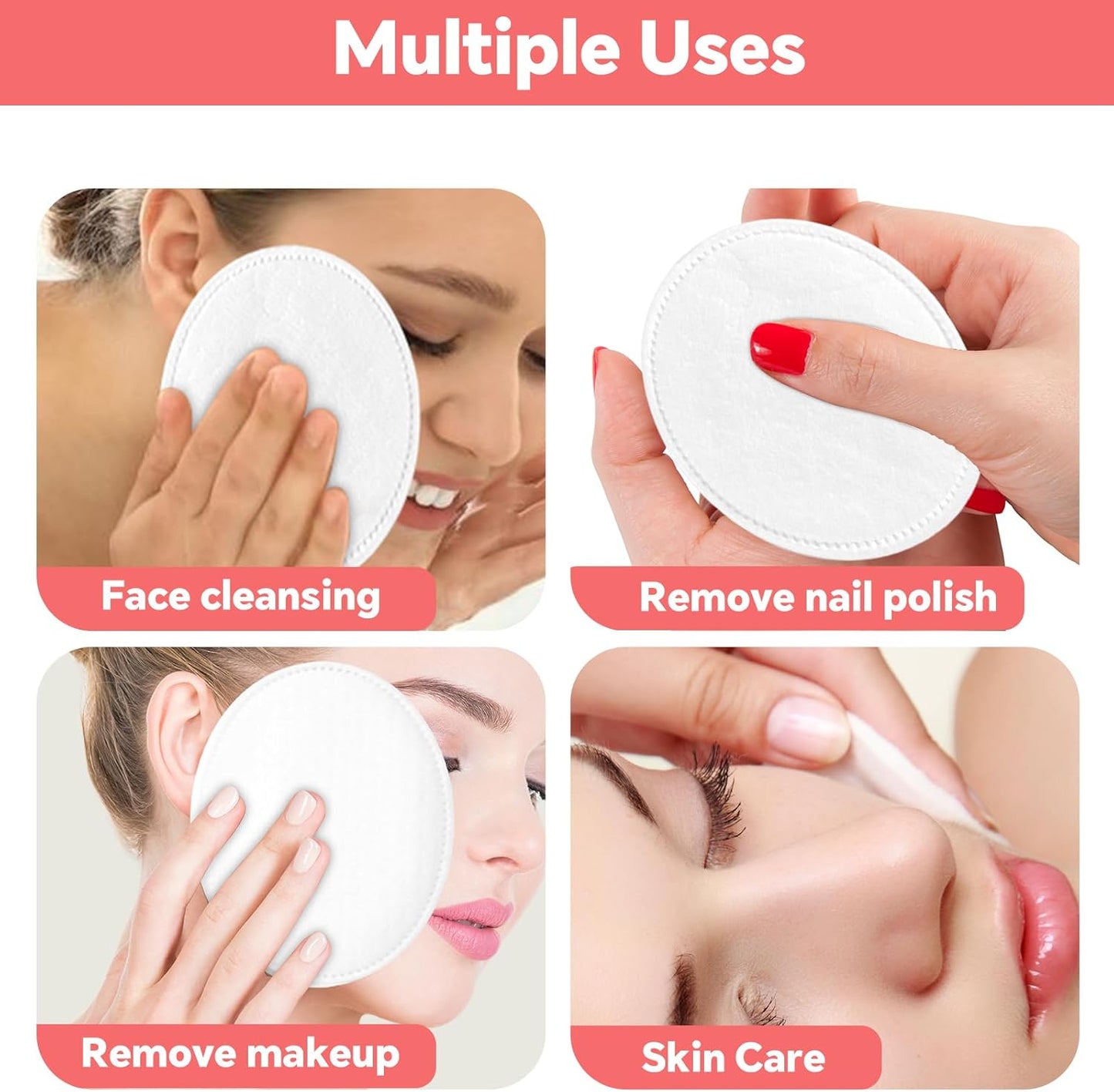 Large Oval Cotton Pads, 80 Count, Multi-Layer, Lint-Free, Dual-Sided, Ultra-Soft Cotton Oval Pads for Makeup Removal, Cleansing, and Toner Application