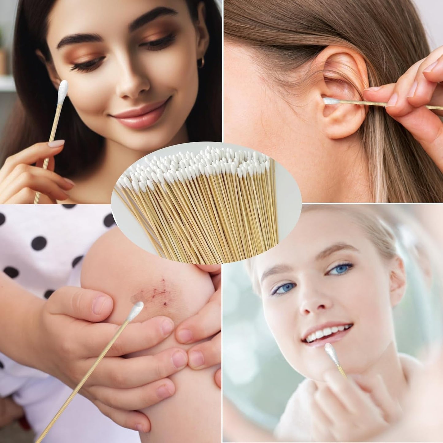 Round Tip Cotton Swabs, 6-Inch Bamboo Sticks, Lint-Free, for Delicate Cleaning, Arts & Crafts, Pet Care, Audio Equipment Maintenance with Portable Storage Case (Round Tips (500ct))