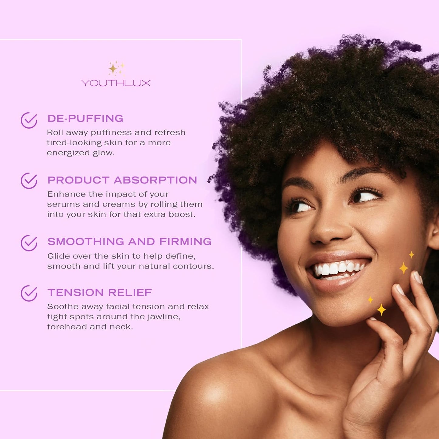 Radiance Roller – Germanium Stone Facial Massage Tool for Lifting, Sculpting, De-Puffing, Glow Boost, Energizing & Cooling Effect (Purple)