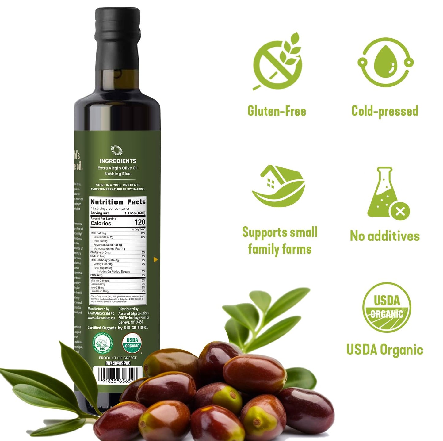 Dr. Cowan’s Garden 700+ Polyphenol Certified Organic Greek Extra Virgin Olive Oil - Single Estate Extra Virgin Olive Oil with Highest Polyphenols Sourced from Koroneiki Trees, Cold-Pressed, 16.9 FL Oz