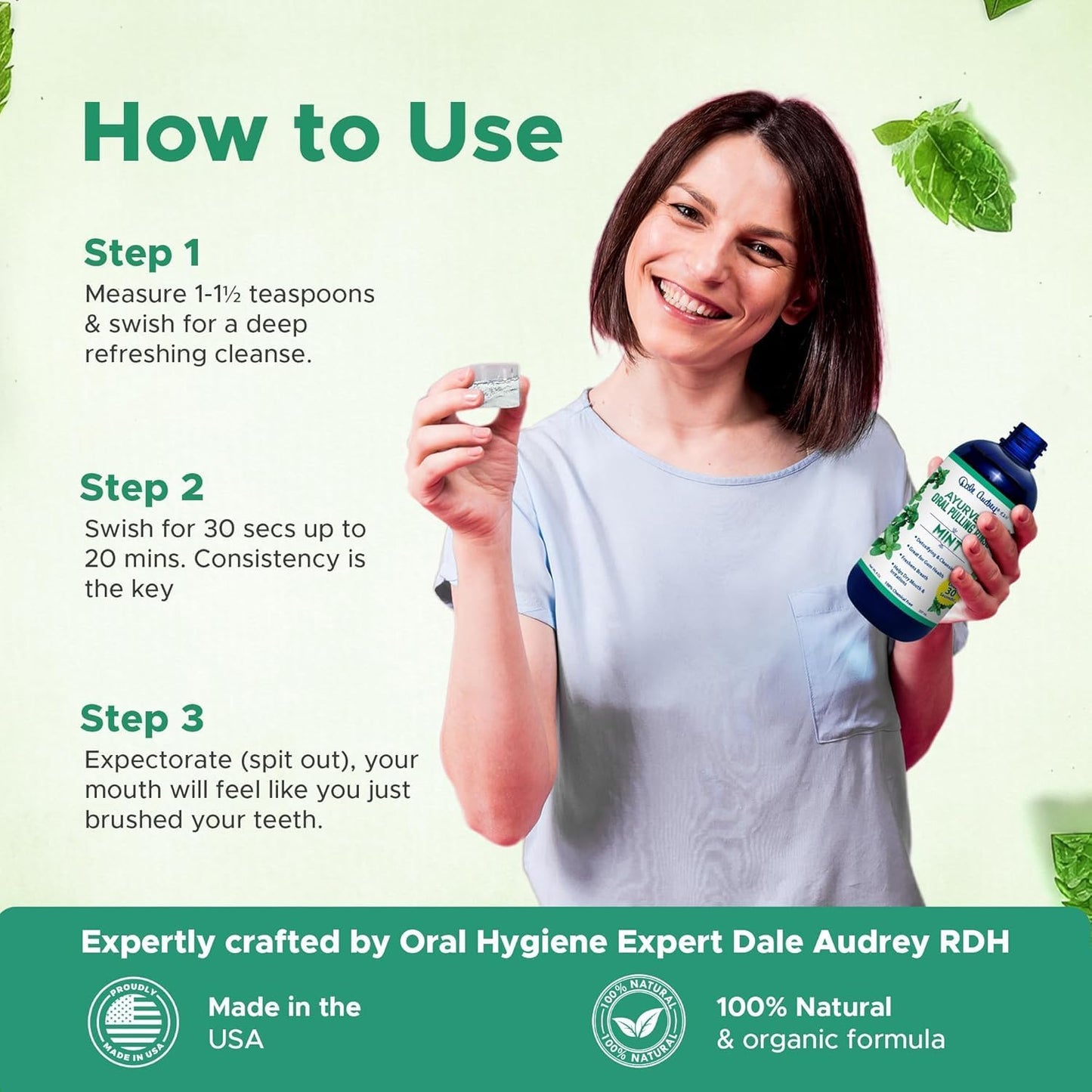 Pack of 3 Ayurvedic Organic Oil Pulling for Teeth and Gums | Refreshing Mint Flavored Oral Rinse Mouthwash | Essential Oils for Bad Breath | Teeth Whitening Pulling Oil & Gum Care Mouthwash-8 FL Oz