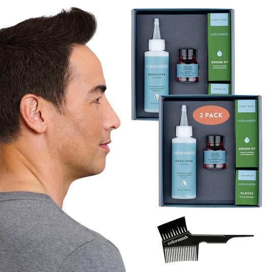 Hair & Beard Color for Blending Grays 2 pack - Dark Natural Golden Brown - Ammonia-Free Complete Men’s At-home Beard & Hair Dye Kit, Professional-grade Demi-Permanent Hair Color (4.03)