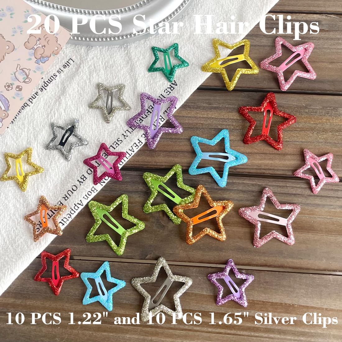 20 PCS Sparkling Star Hair Clips - Non Slip Metal Star Hair Accessories for Girls & Women