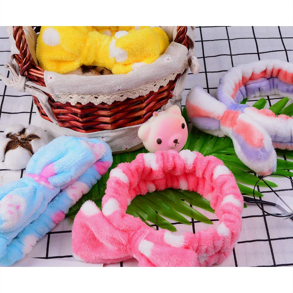 UMIKU 8 Pack Stocking Stuffers For Women Teen Girls Spa Headband for Women Facial Makeup Headband Soft Coral Fleece Bow Hair Band Party Favors for Washing Face Mask Spa Christmas Gifts For Woman Adult