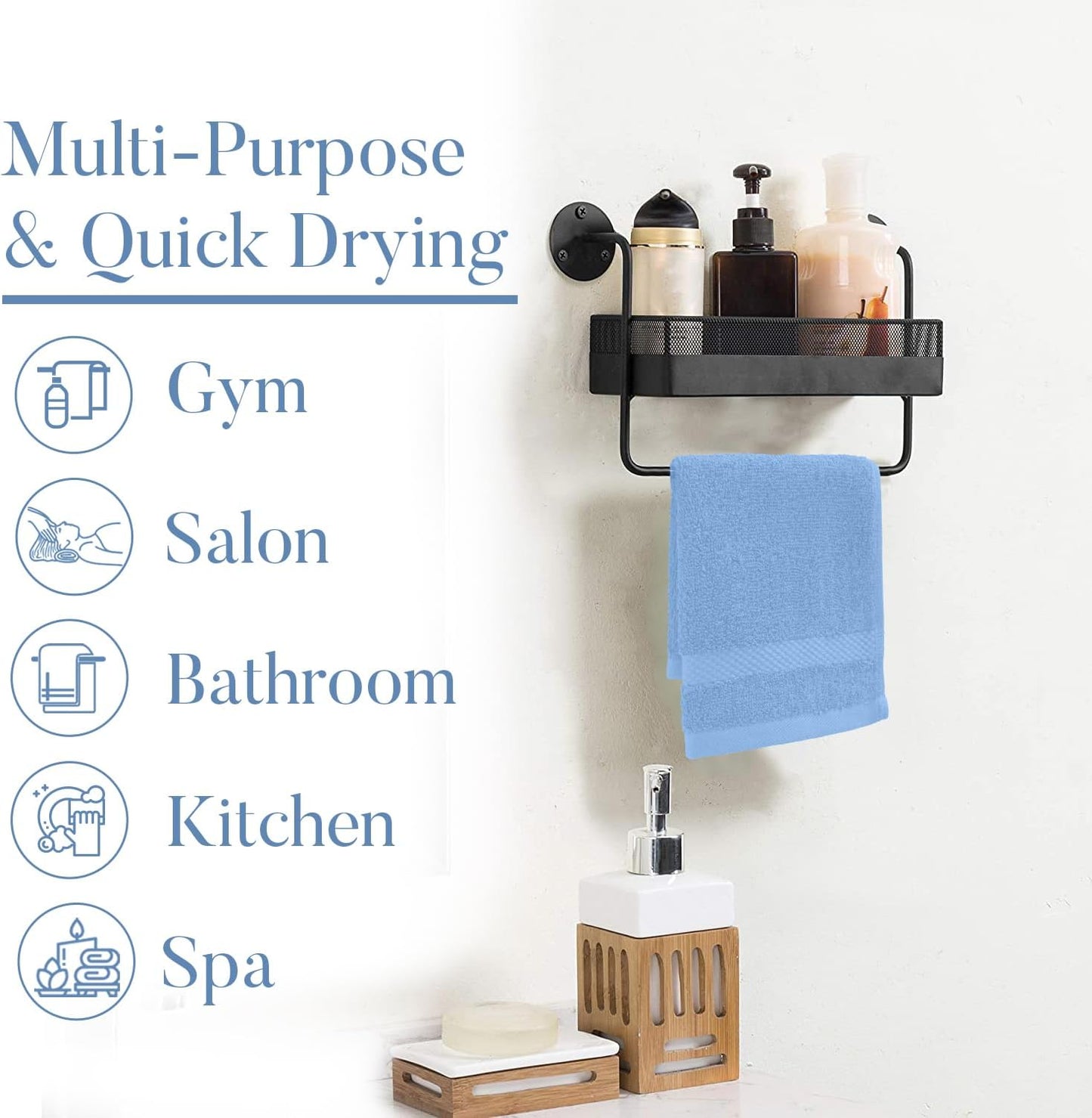 DAN RIVER 12-Pack Premium 100% Cotton Medium Blue Face Towels – Reusable Face Towel Set, Soft & Absorbent washcloths for Showering – Hand and Face Towels, 550 GSM (12x12 in)