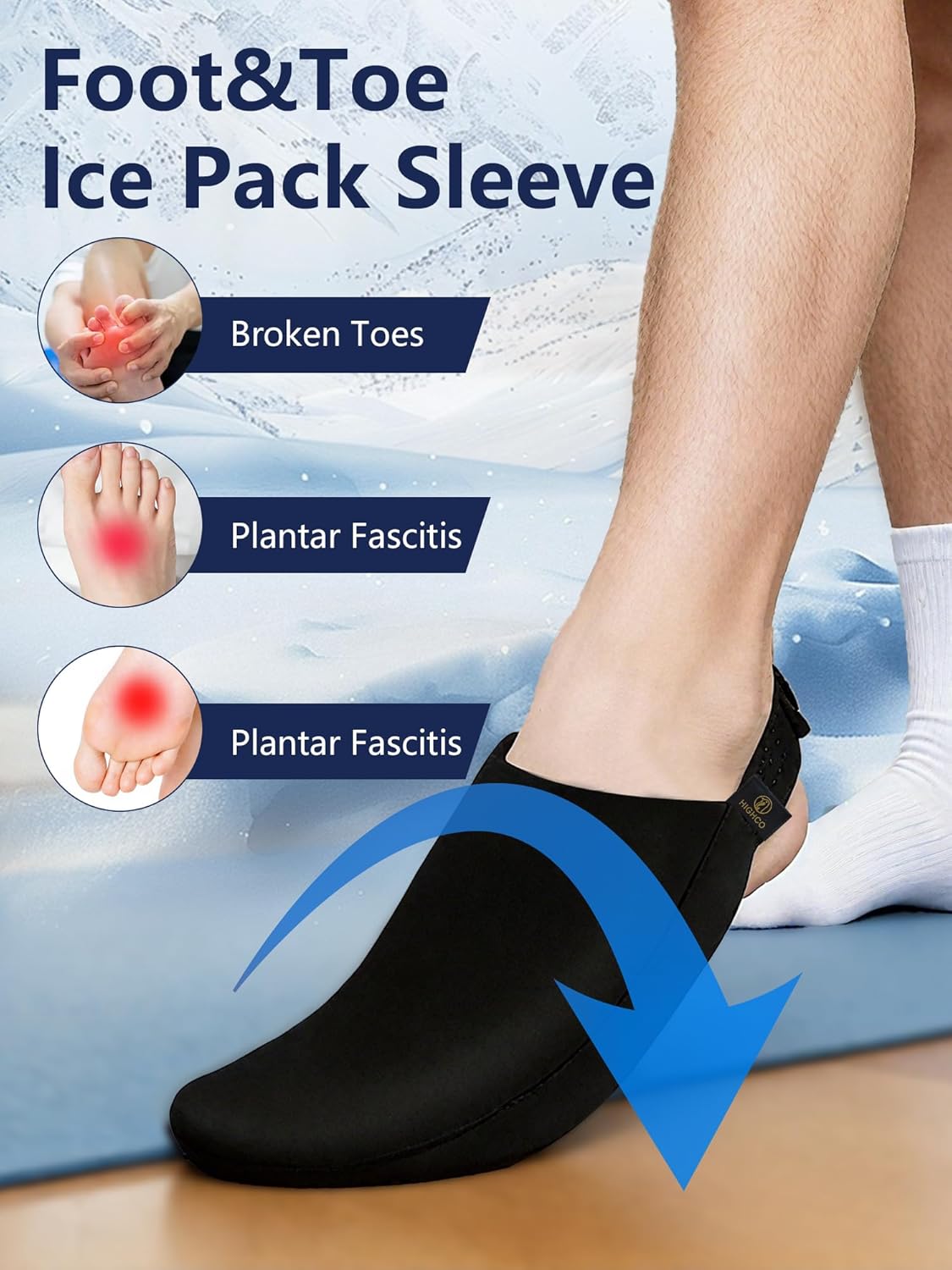 Foot Ice Pack for Toes,Freeze Flexible Ice Gel Socks Cold &Hot Therapy,Foot & Toe Ice Pack Wrap for Tendonitis, Plantar Fasciitis, Swelling, Sprained,Sport Injuries,Black (1 PC)