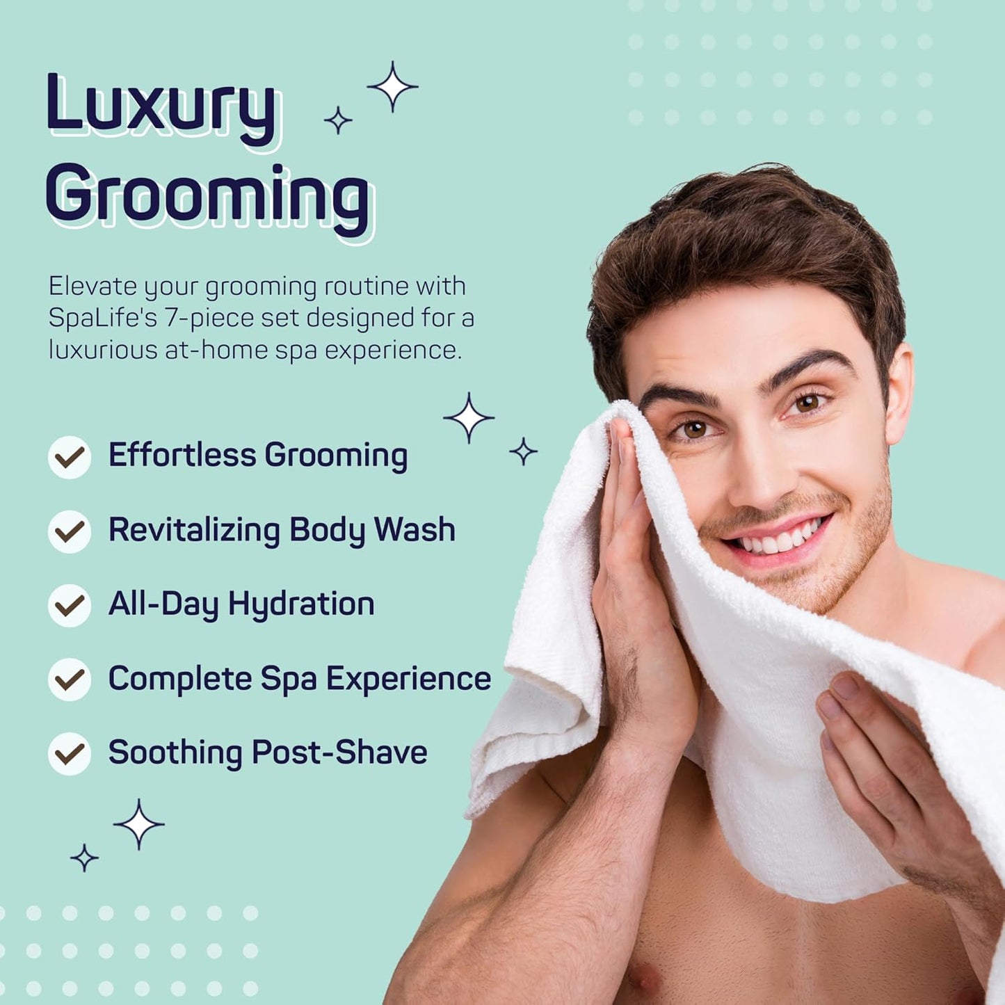 SpaLife 7-Piece Bath and Body Men Grooming Gift Set - 2-in-1 Shampoo & Conditioner, Body Wash, Daily Moisturizer, Post-Shave Lotion, Bath Sponge & Foot Stone for Luxurious At-Home Spa
