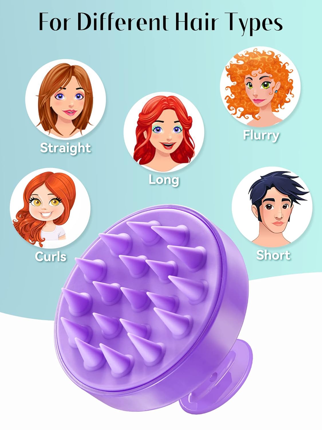 HEETA Scalp Massager Hair Growth, Soft Silicone Scalp Scrubber Shampoo Brush for Exfoliation, Dandruff Removal Head Massage Stress Relax, Wet & Dry Use for Thick Thin Curly Hair Care, Purple
