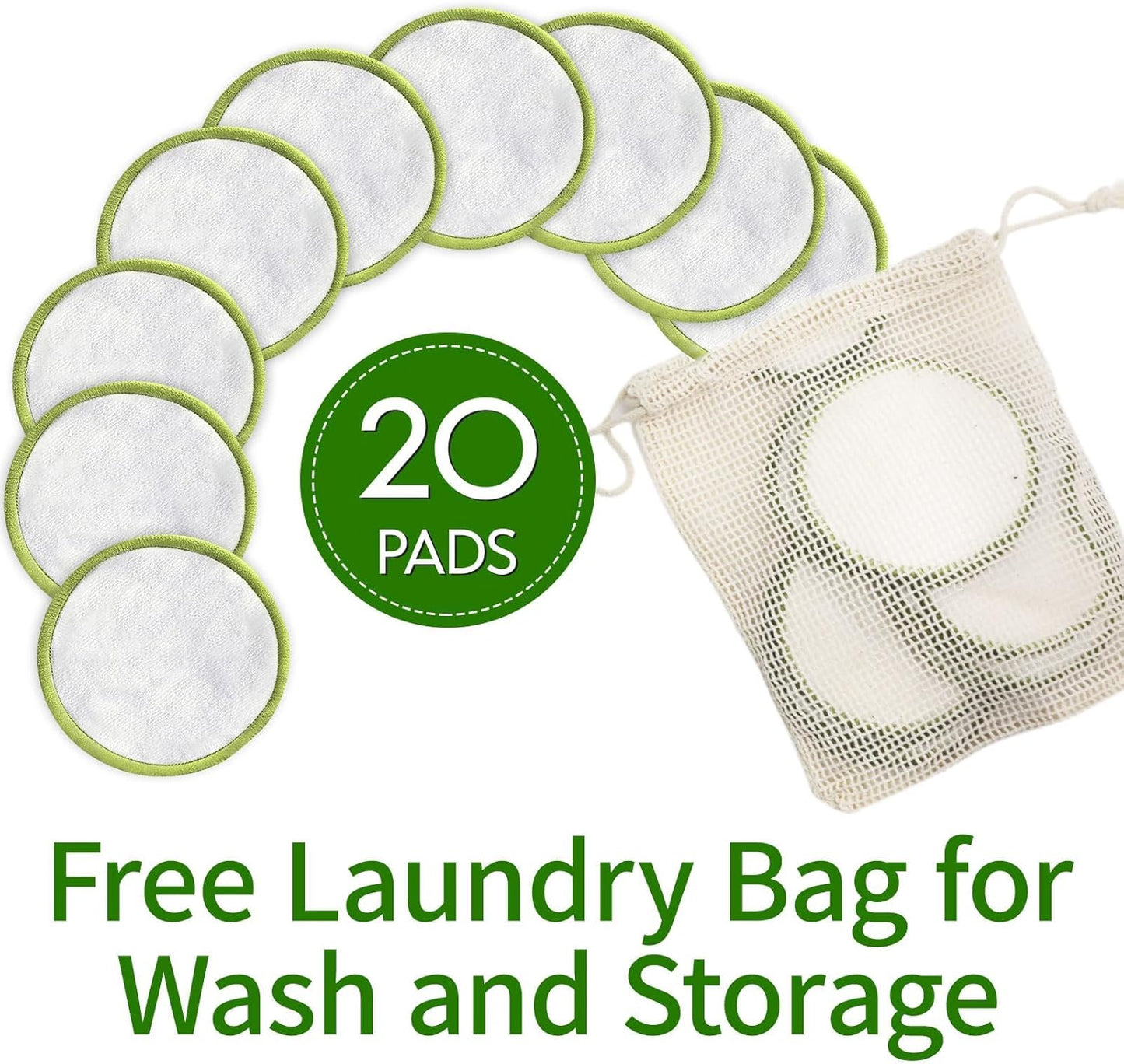 20 Pack Reusable Makeup Remover Face Pads with Laundry Bag Washable Soft and Comfortable Cleaning Face Skin,Washable Bamboo Cotton Rounds Multicolour