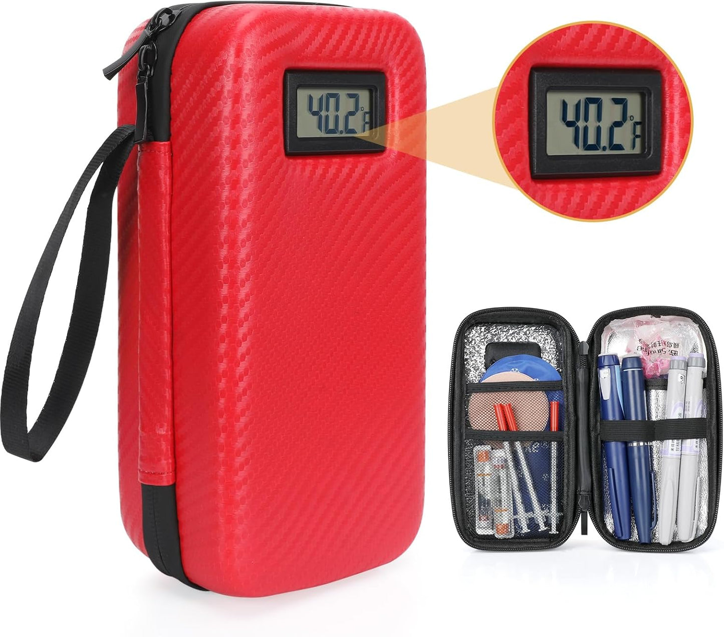 Insulin Cooler Travel Case TSA Approved, Insulin Travel Case Temperature Display, Portable Insulin Pen Cooler Travel Case for Insulin Ice Pack, Travel Diabetic Supplies (Red)