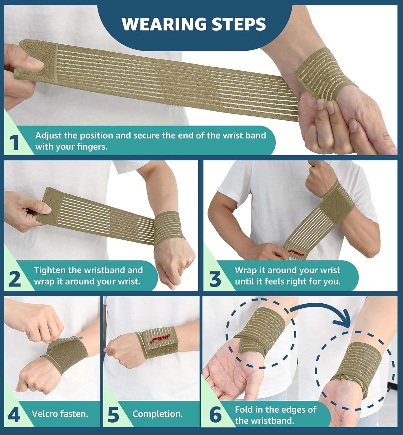 HiRui 2-Pack High-Elastic Wrist Support Straps Wrist Compression Bandage - Wrist Wraps Wristbands for Carpal Tunnel Arthritis Tendonitis Weightlifting Tennis Basketball - Breathable Soft (Beige)