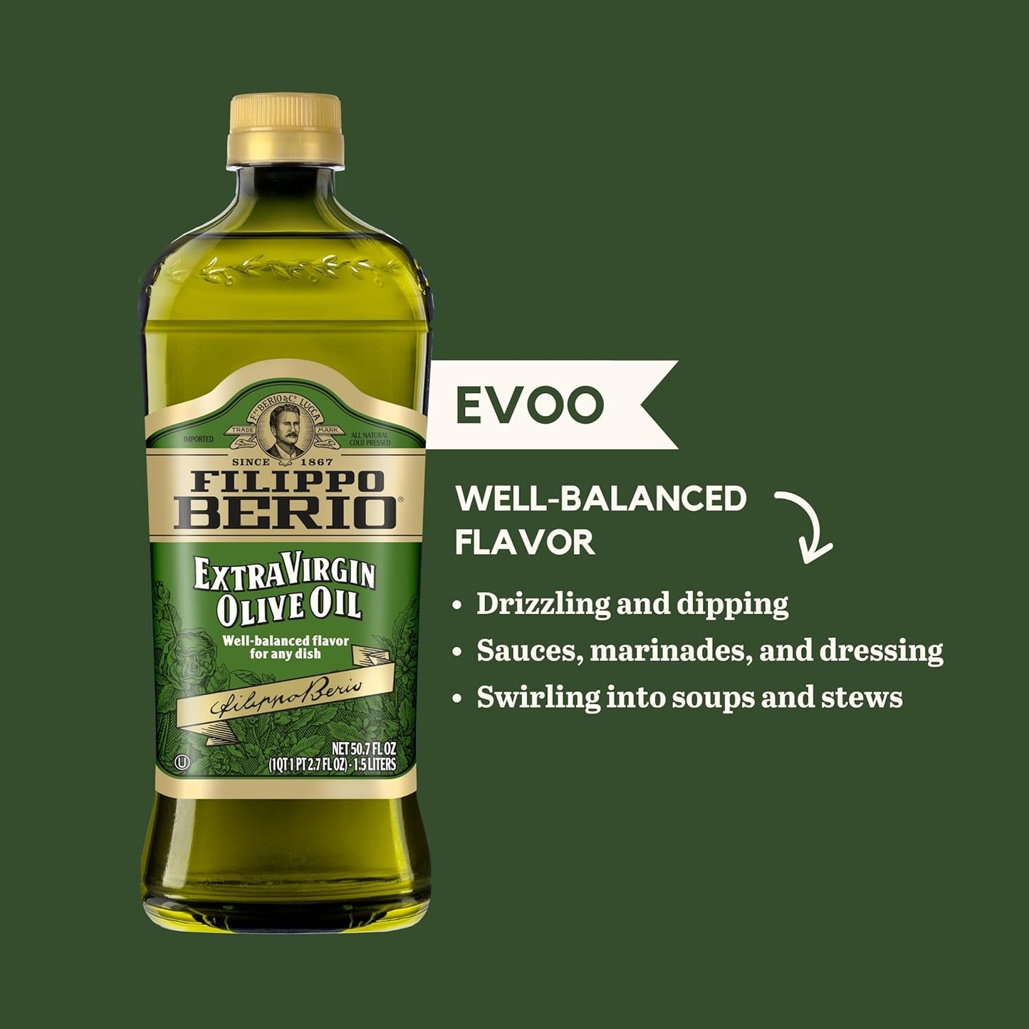Filippo Berio Cold Pressed Extra Virgin Olive Oil, 50.7 Ounce rPET Bottle