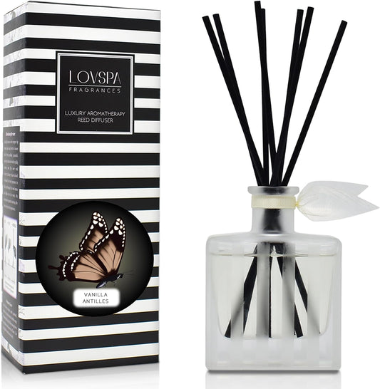 LOVSPA Reed Diffuser Set, Vanilla Antilles Scented Oil Diffuser with Sticks, Home Fragrance Accessories for Bathroom Shelf Decor, Aroma Diffusers for Home or Office Fall Decor, USA Made