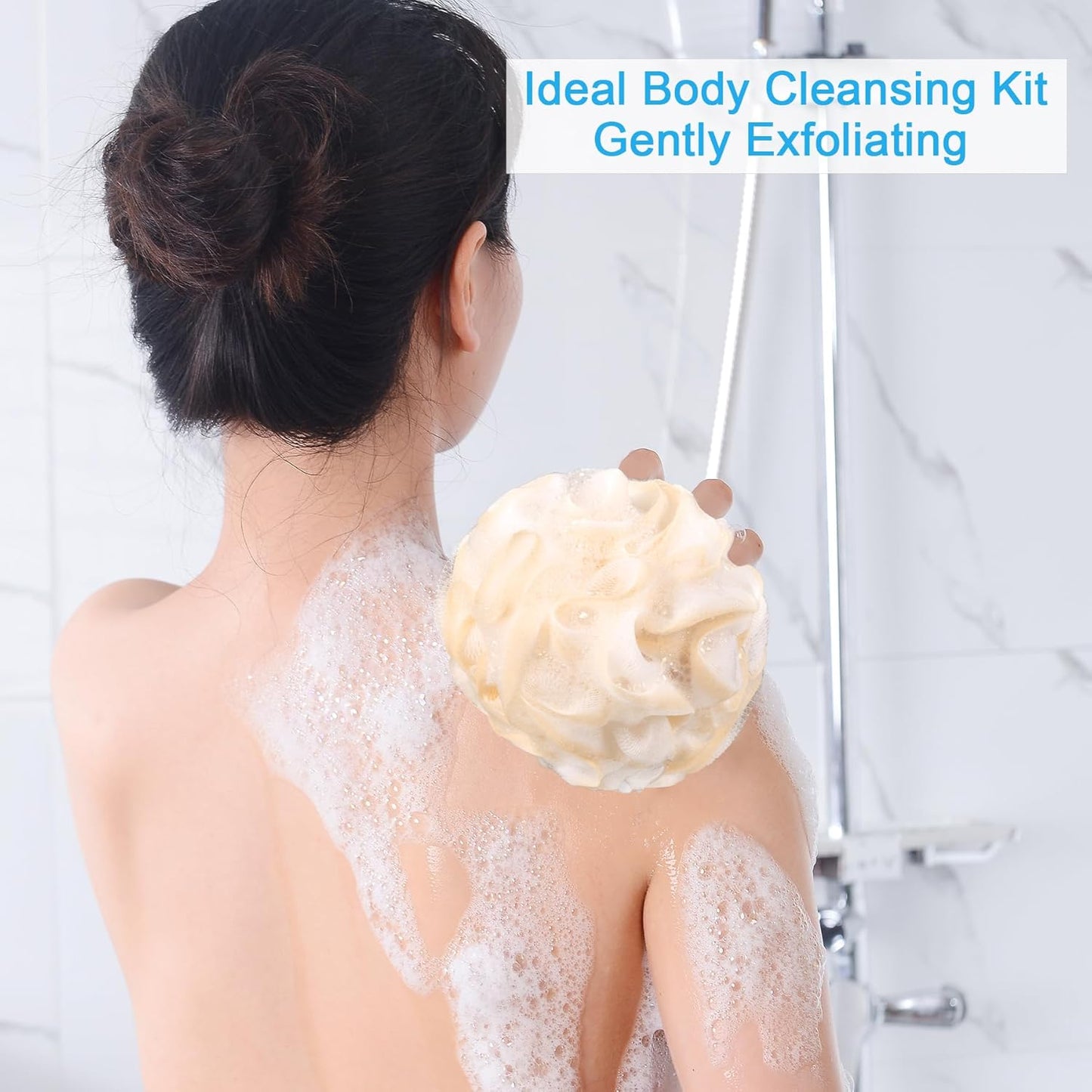 AmazerBath Loofah Sponge 75g/Piece, Exfoliating Bath Sponge Body Scrubber - Loofa Set of 4 - Cotton Candy Quartet, Large