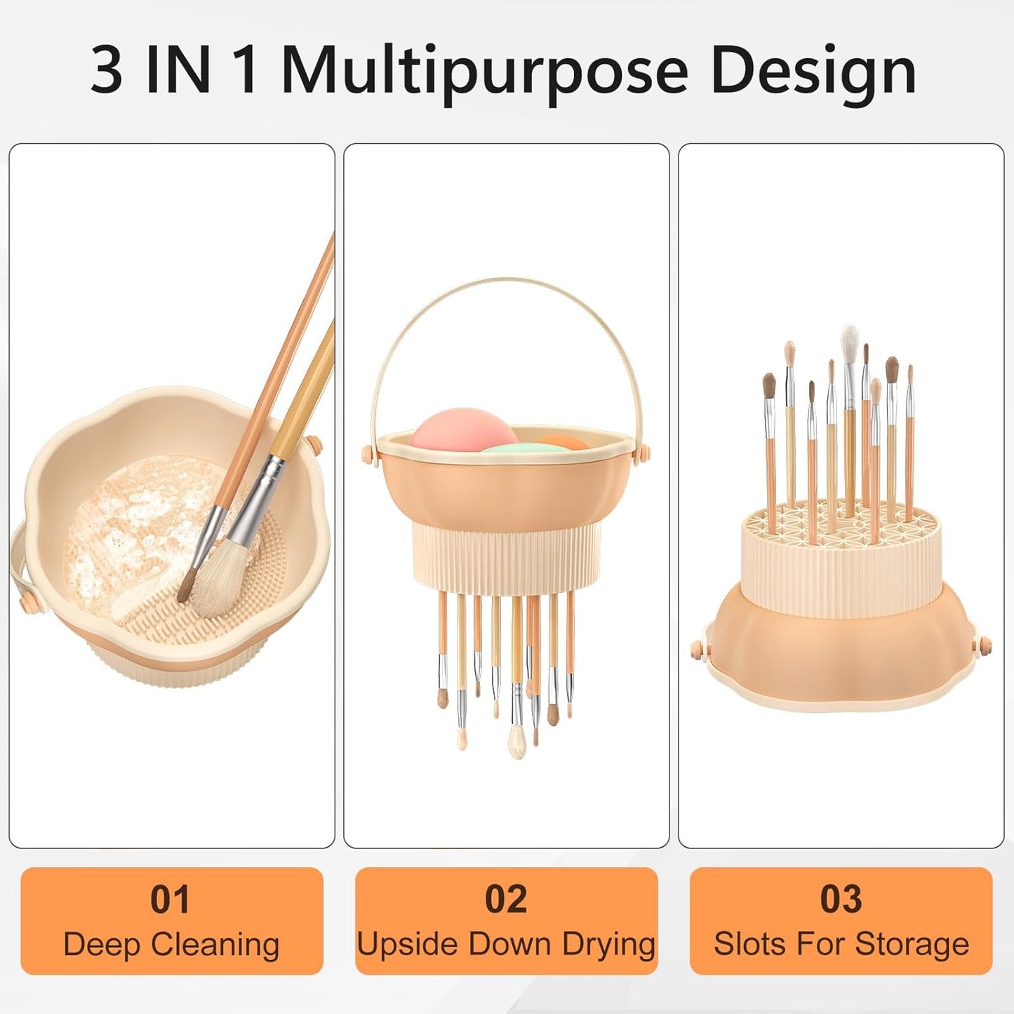 senbowe 3 in 1 Makeup Brush Cleaner Mat, Silicone Makeup Brush Cleaner Bowl Cosmetic Brushes Cleaning Pad Tool Organizer for Storage and Air Drying, Make Up Brush Washing Tool for Sponge