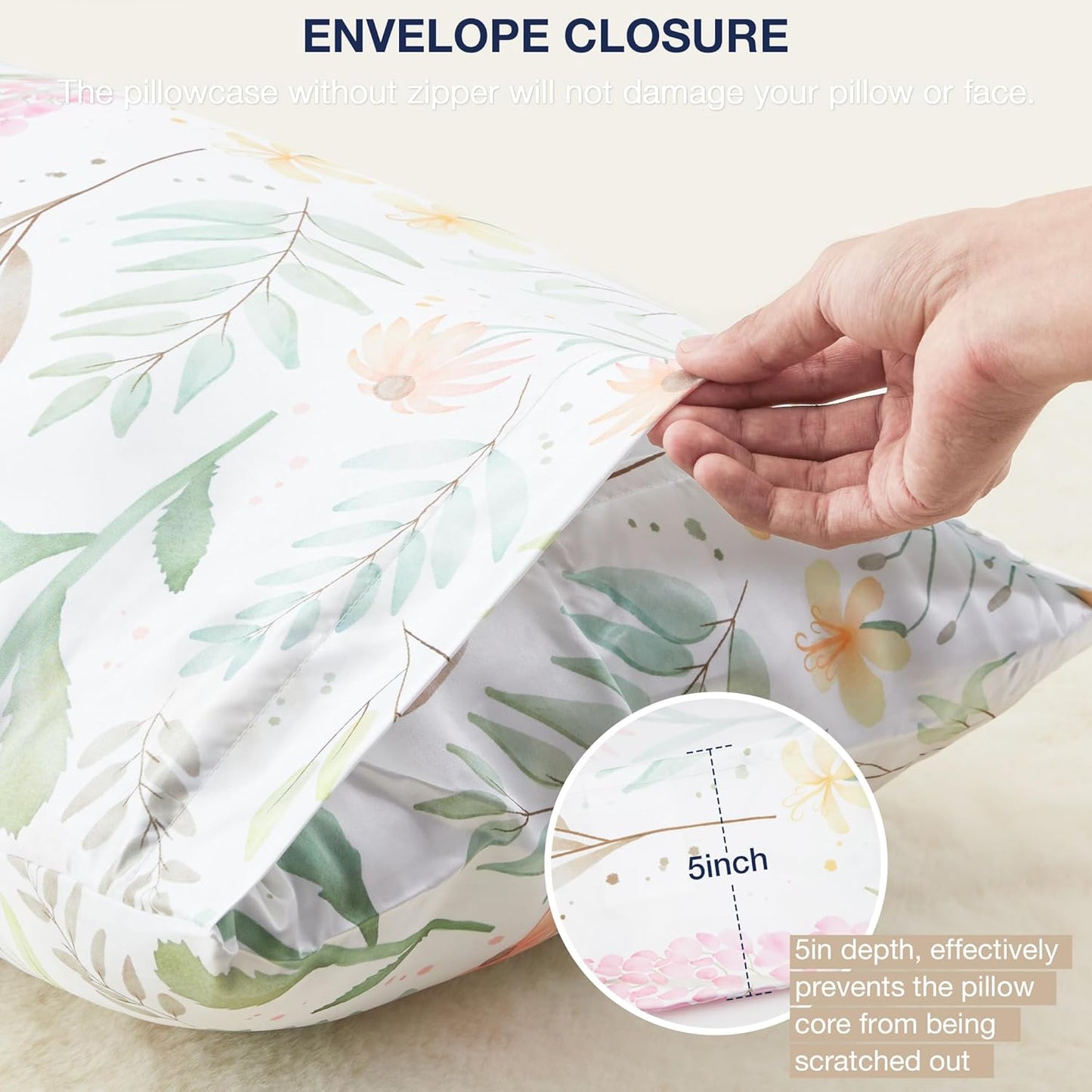 EXQ Home Satin Pillowcase for Hair and Skin- Multicolor Printed Flower Silk Pillowcase 2 Pack 20x26 inches - Standard Size Pillow Cases with Envelope Closure, Gifts for Women