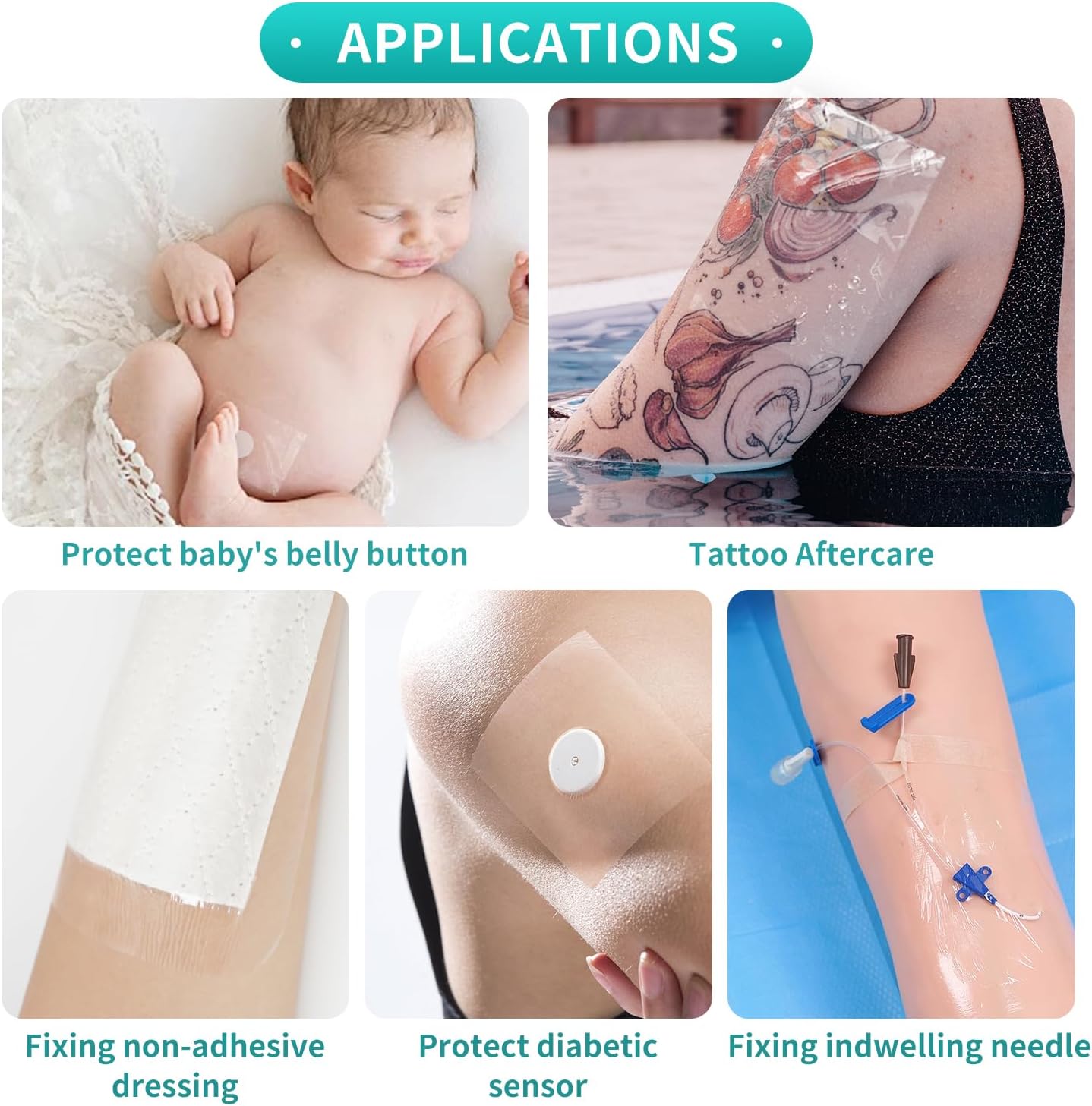 Dimora Waterproof Transparent Film Dressing, Clear Bandage Tape for Wound Care, Adhesive Post Surgical Cover Pad,for IV Shield, Tattoo Aftercare, Shower Protector 4x4 3/4 inch 100 Packs