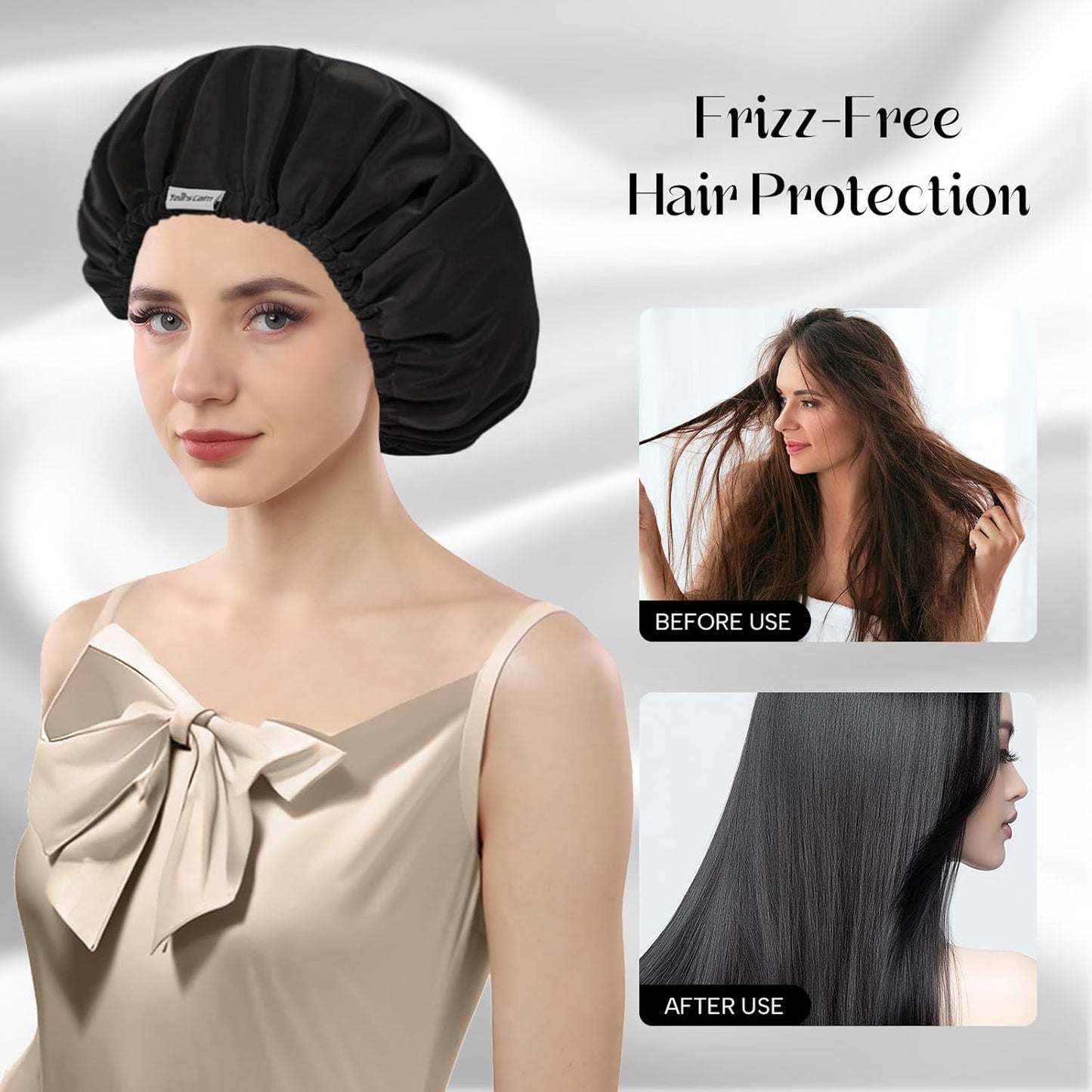 Years calm Shower Cap Reusable Waterproof, Double-Layer Hair Cap, with Elastic Band, Ideal for Shower, Spa, Travel & Cleaning (black, One Size)