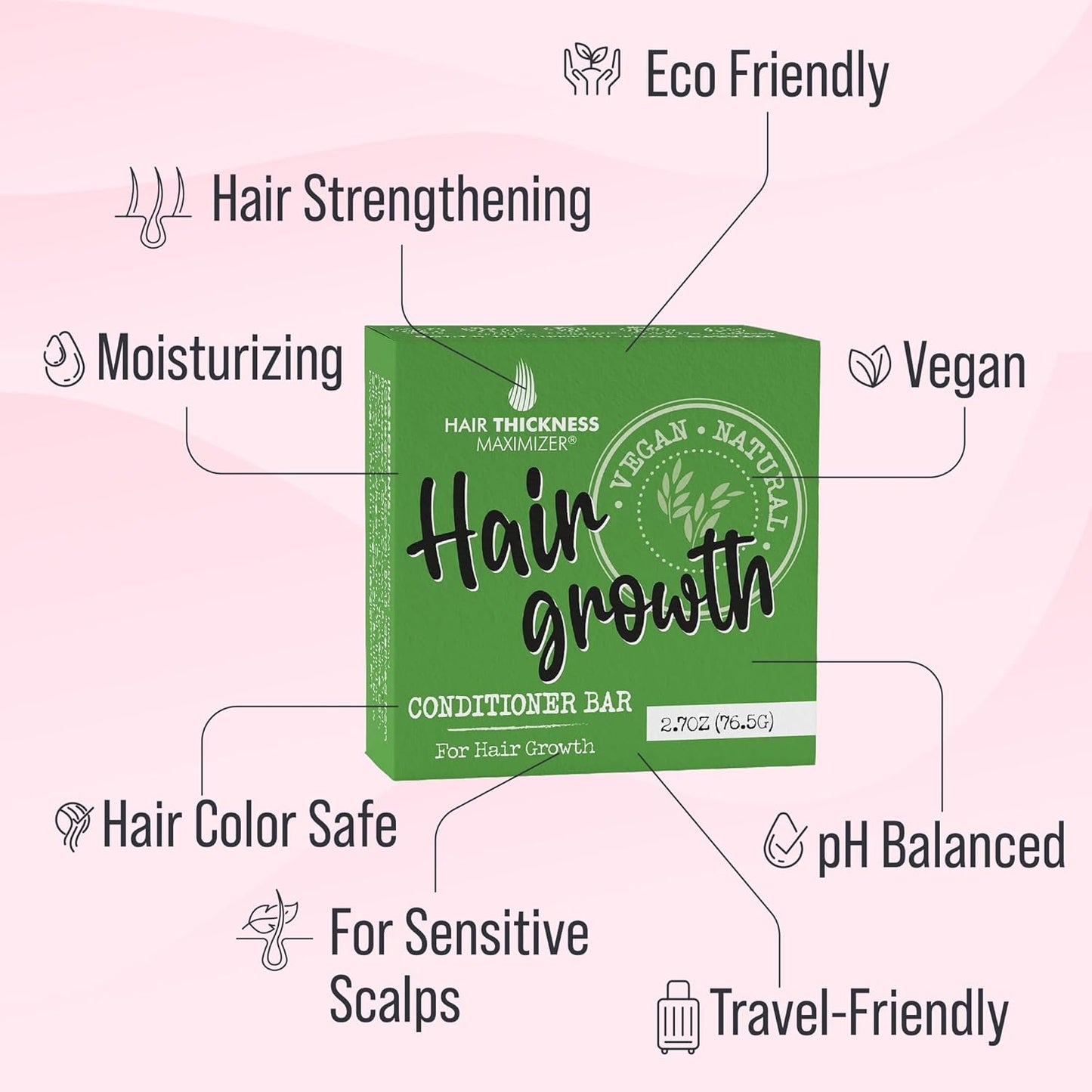 Conditioner Bar for Hair Growth. Eco Friendly, Vegan, Color Safe, pH Balanced. Solid Conditioner Bar Equal To 3 Liquid Bottles. Zero Plastic, USA Made, Strengthening & Dry Hair Relief