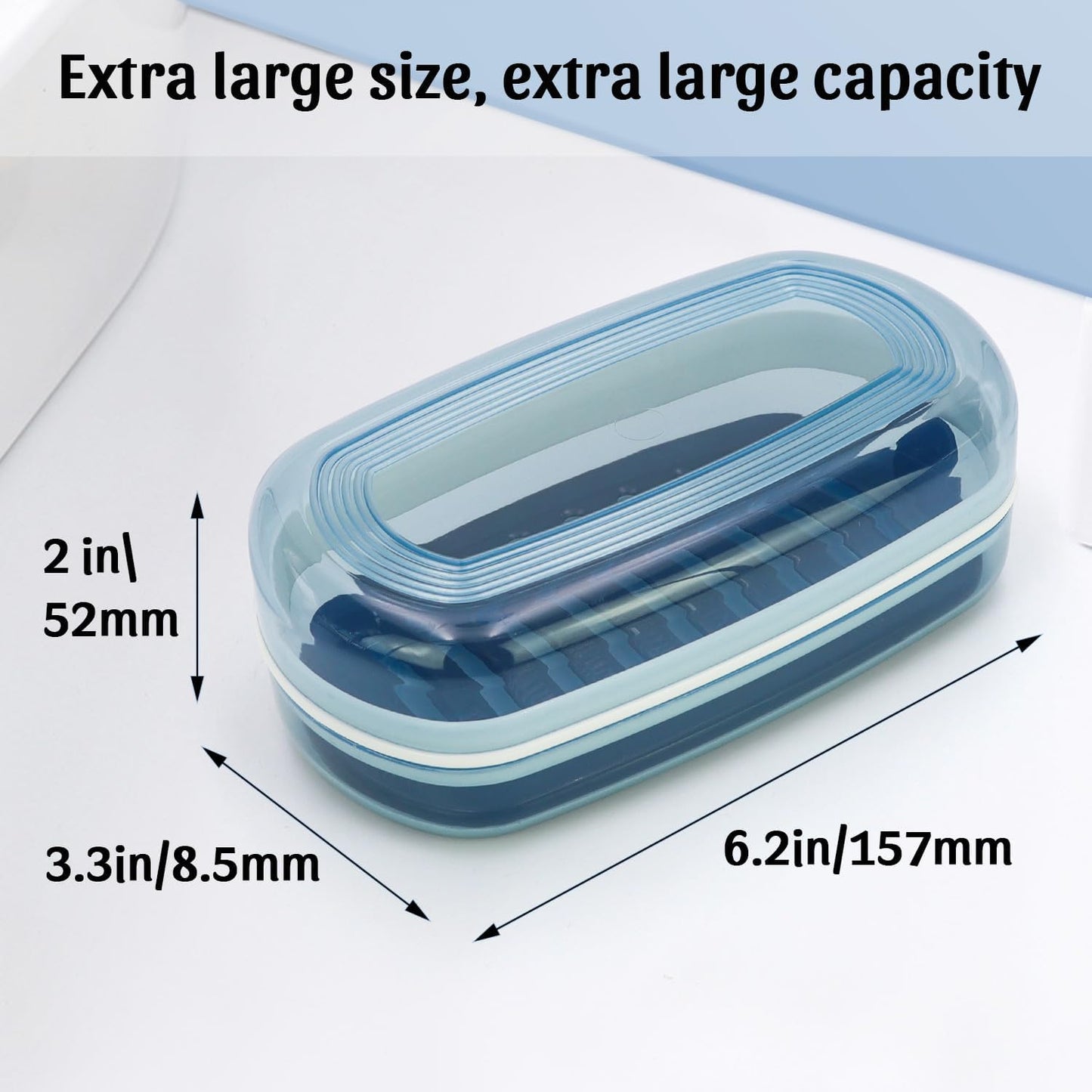 OZNER Clear Travel Soap Case Compatible with Kitsch - Leak-Proof Multi-Use Soap Holder with Draining Layer for Shampoo Bars, Gym, Travel & Camping (Blue,1 Pack