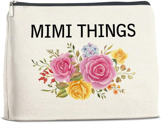 Mimi Makeup Bag Grandma Gifts from Grandkids Granddaughter, Gift for Grandmother Nana Grammy Mimi Things Cosmetic Bag Zipper Makeup Pouch