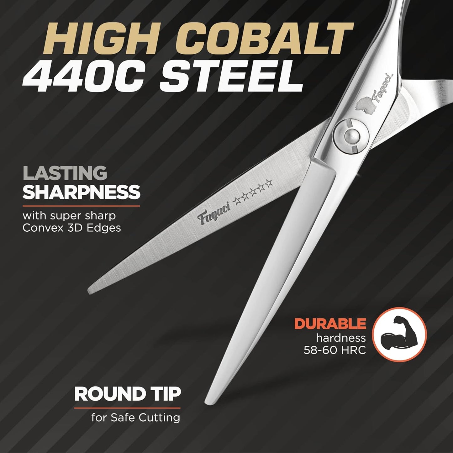 Professional Hair Scissors 7 Inch with Extremely Sharp Blades, 440C Steel Hair Cutting Scissors, Durable, Smooth Motion & Fine Cut, Barber Scissors with Elegant Sheath, Cleaning Leather & Key