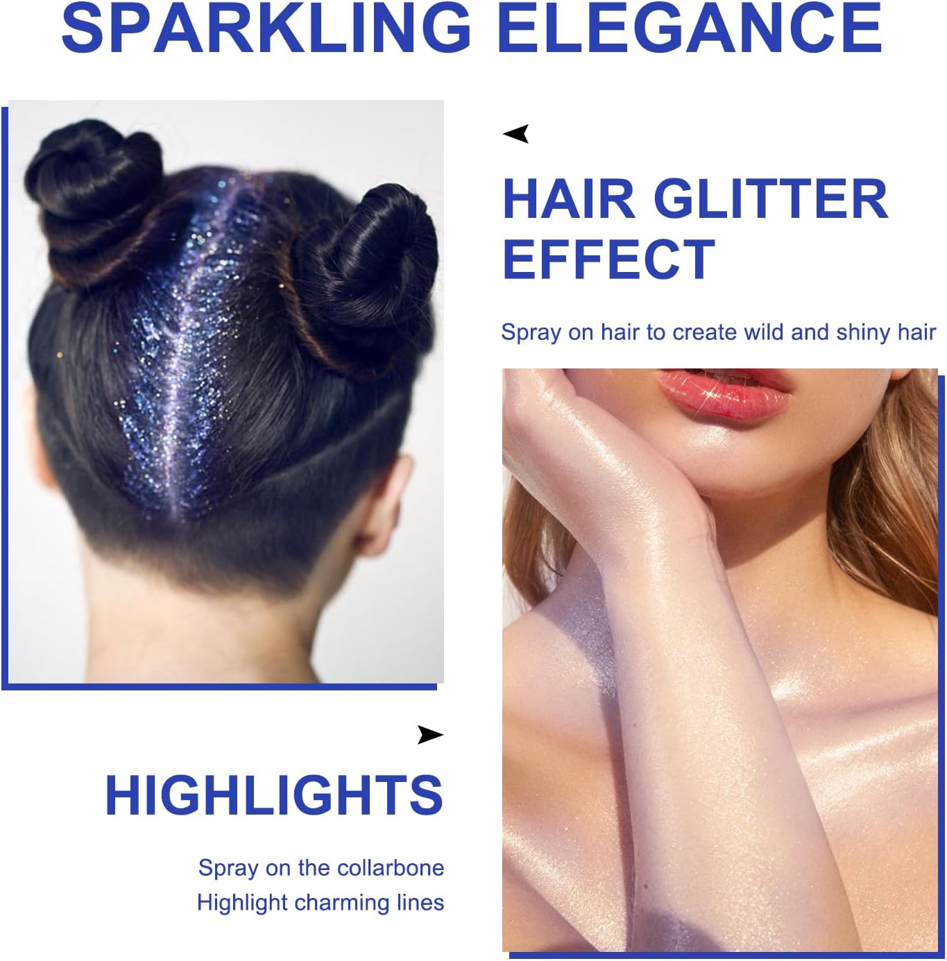 Hair and Body Glitter Spray, Shimmering Powder Sparkle Powder Makeup, Glitter Loose Sparkle Makeup for Body Highlighter,Festival Prom Rave Accessories (Blue)