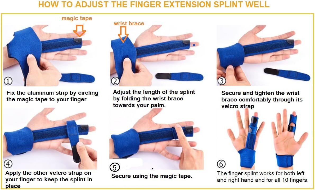 BodyMoves Finger splint and Finger extension splint trigger finger mallet finger broken finger post operative care Finger knuckle immobilization injury (aqua blue)