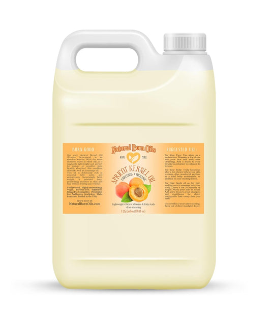 Natural Born Oils Apricot Kernel Oil, 1 Gallon, Organic, Cold-Pressed, Abundant in Fatty Acids, Hydrates Skin, Enhances Hair Luster