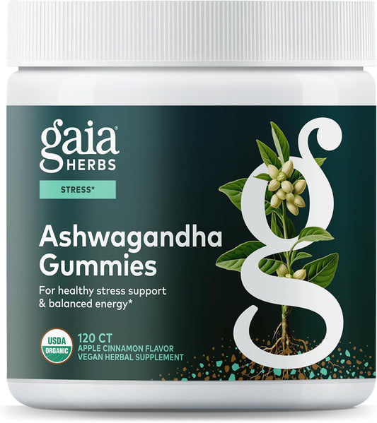 Gaia Herbs Organic Ashwagandha Gummies, Stress Support, Cinnamon, Ginger, Gluten Free, Vegan, 120 Count