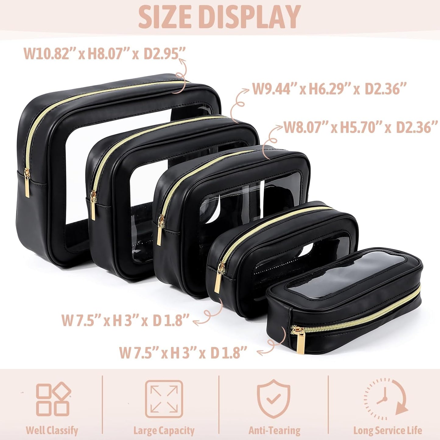 5PCS Diaper Bag Organizer Pouch Set, TSA Approved Toiletry Bag,Clear Waterproof TPU Makeup Bag Set Travel Organizer Bags for Women and Kids