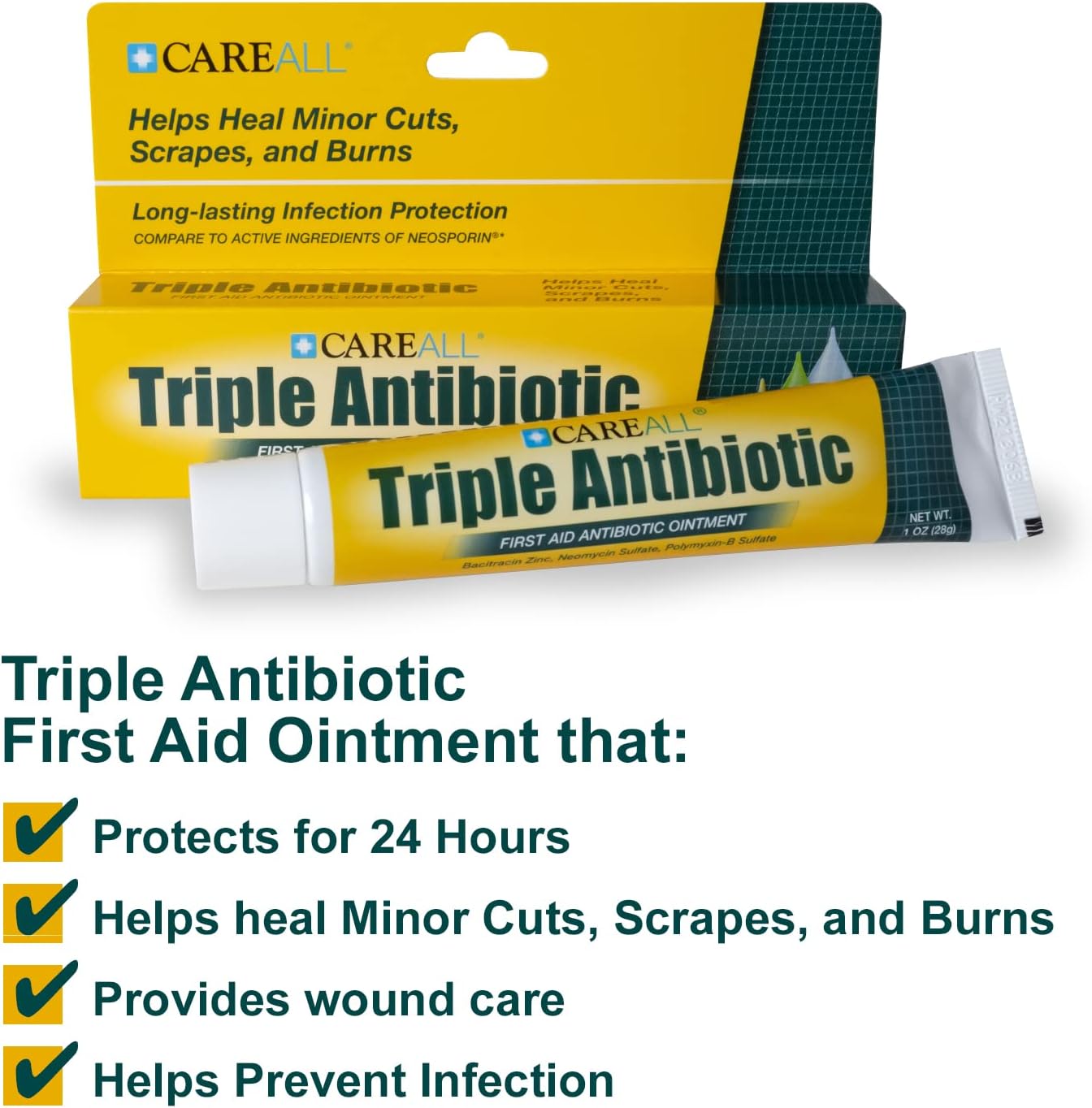 CareAll Triple Antibiotic Ointment 1.0 oz, First Aid Ointment for Minor Scrapes, Cuts, and Burns to Help Guard Against Infection, Compare to The Active Ingredients of Leading Brand (Pack of 1 Tube)