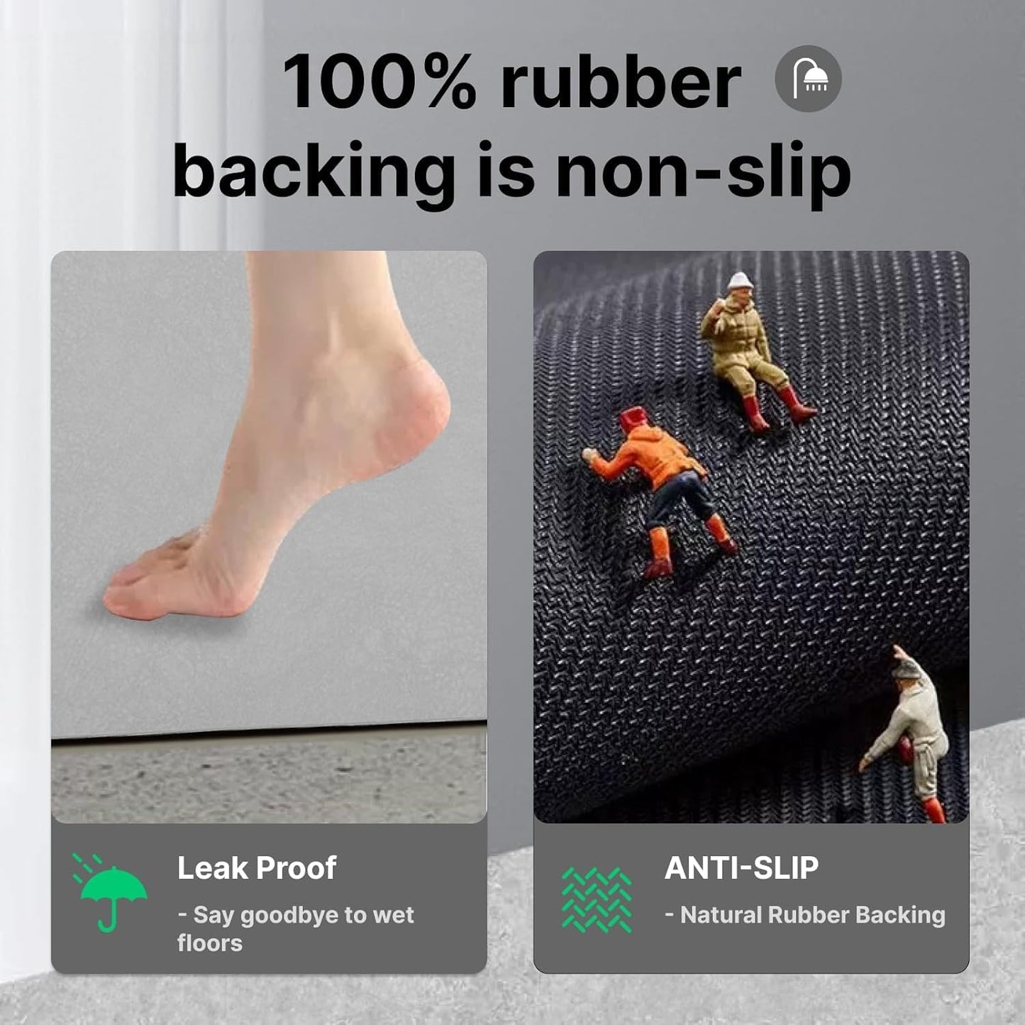 Diatomaceous Earth Bath mat Bathroom Rugs Super Absorbent Quick Dry Non Slip Bath Mat Thin Bathroom Floor Mats Fit Under Door-Shower Rug for in Front of Bathtub Shower, Grey, 23.6"x66.9"