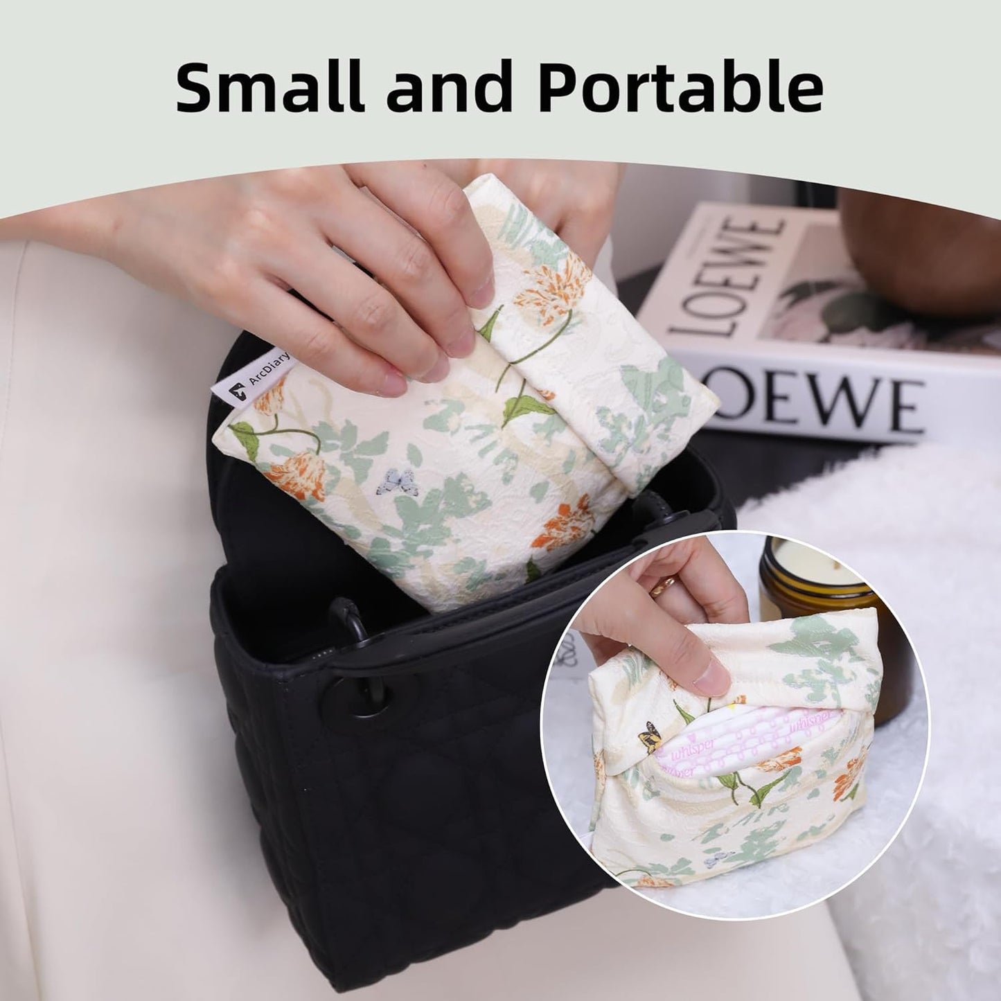 Period Bag for Teen Aged Girls, Portable Sanitary Pad Storage Bag for Teen Pads/Sanitary Napkins/Small Tampons, Feminine Menstrual Cup Pouch (Orchid Grass)