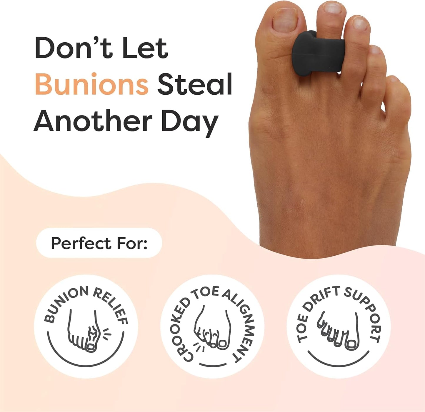 ZenToes Gel Toe Separators for Overlapping Toes, Bunions, Big Toe Alignment, Corrector and Spacer - 4 Pack (Black)