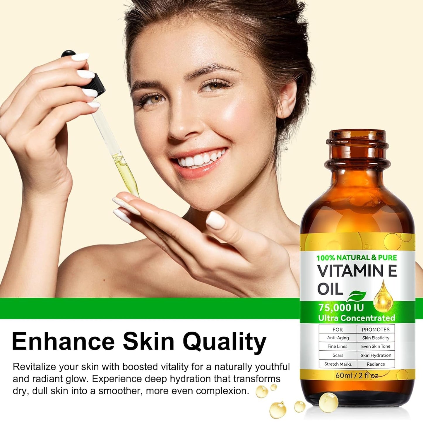 Vitamin E Oil Blend 75,000 IU, Vitamin E Oil for Skin, Face and Scars, Body Bath Oils Moisturizing Dry Skin, Easy to Absorb, 2Fl Oz (Pack of 2)