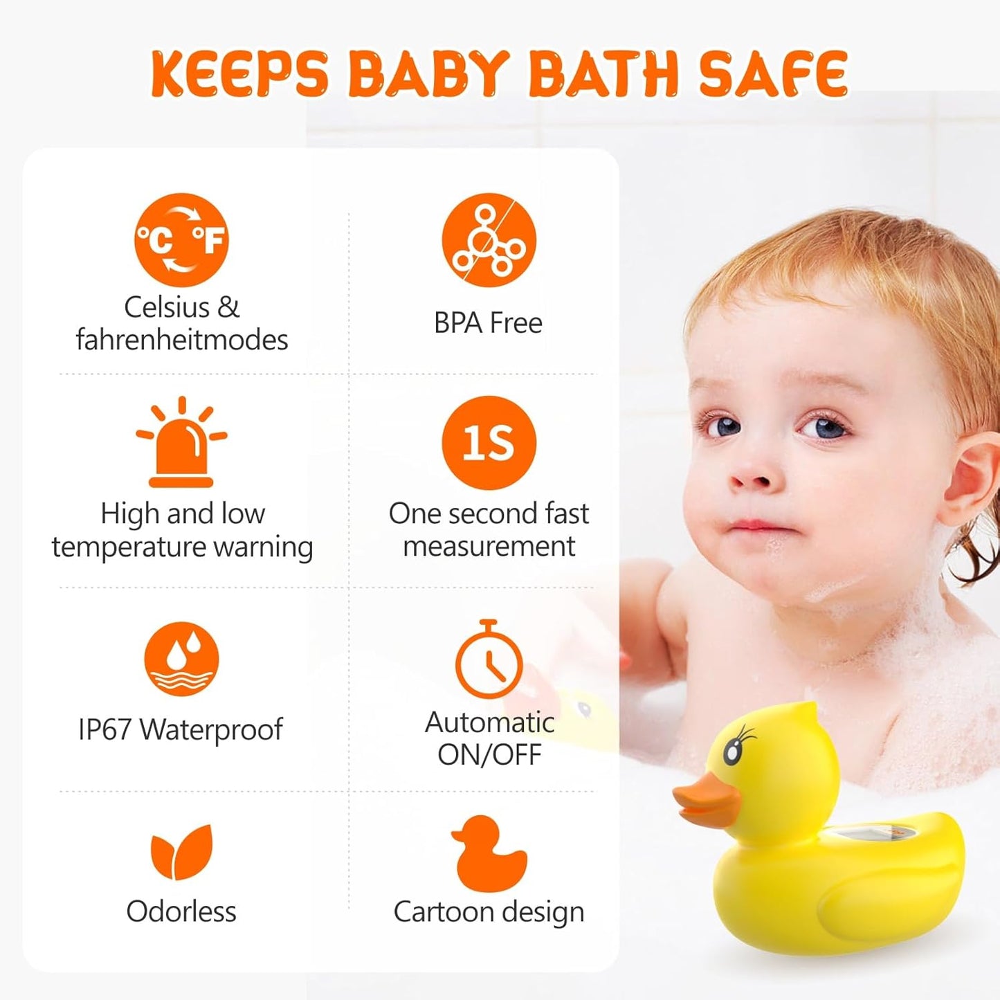 Baby Bath Thermometer, Digital Water Temperature Thermometer with 3 Color Backlit and Temperature Warning, Safety Bath Tube Thermometers Floating Toy for Infant, Toddler