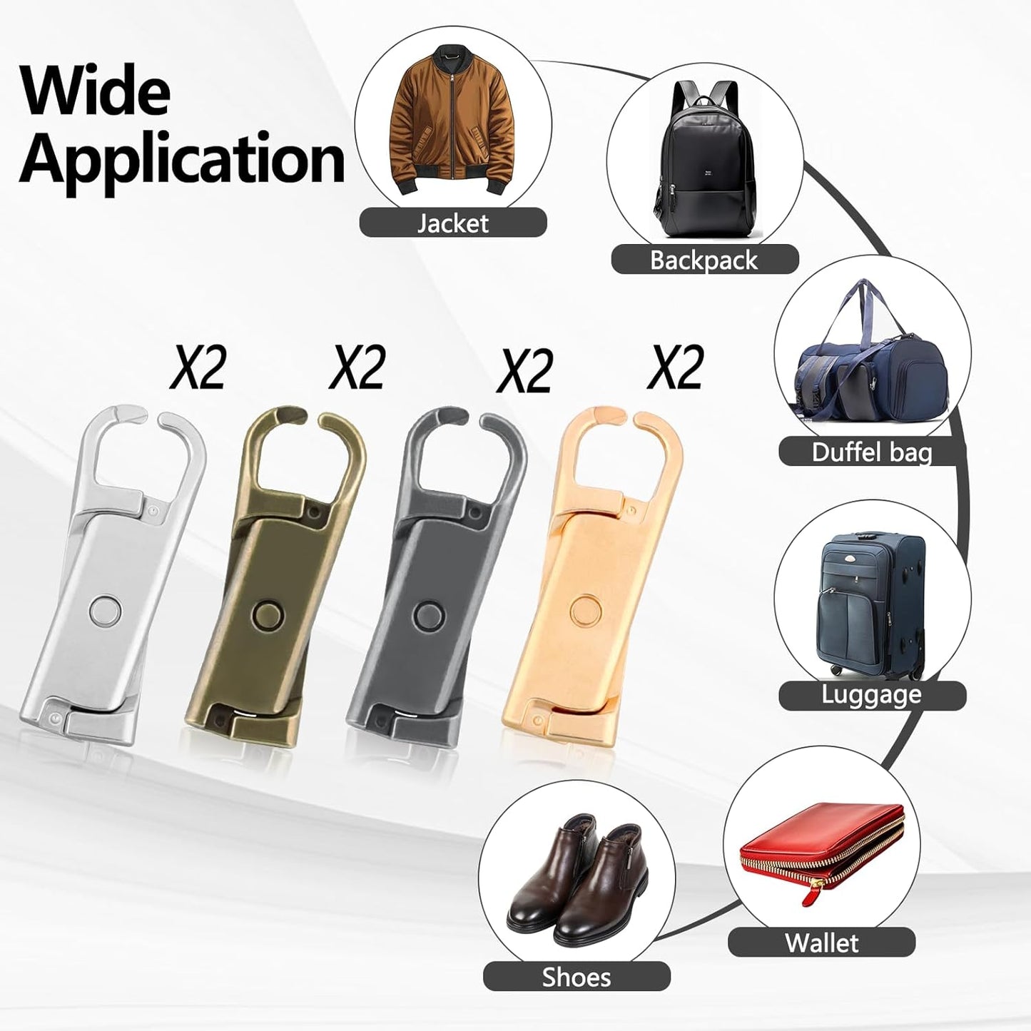 Zipper Pull Replacement (Upgraded),8 Pcs Detachable Replacement Zipper Pull Tabs for Luggage Clothing Jackets Backpacks Boots Purse Coat(Silver, Bronze, Gold, Gun Black)