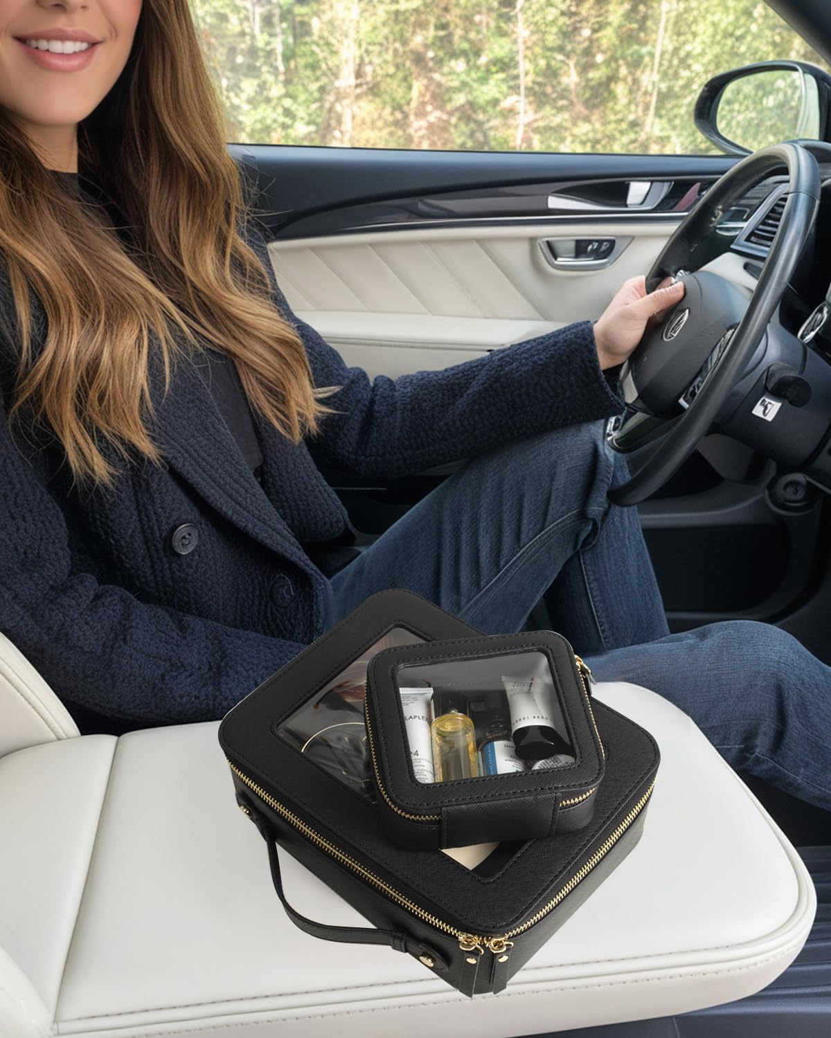 Travel Clear Makeup Bag Set, TSA Approved Cosmetic Bag Case with Zipper Portable Makeup Pouch Toiletry Bag Women Traveling Cosmetic Organizer Storage Bag Car Organizer Car Essentials for Women