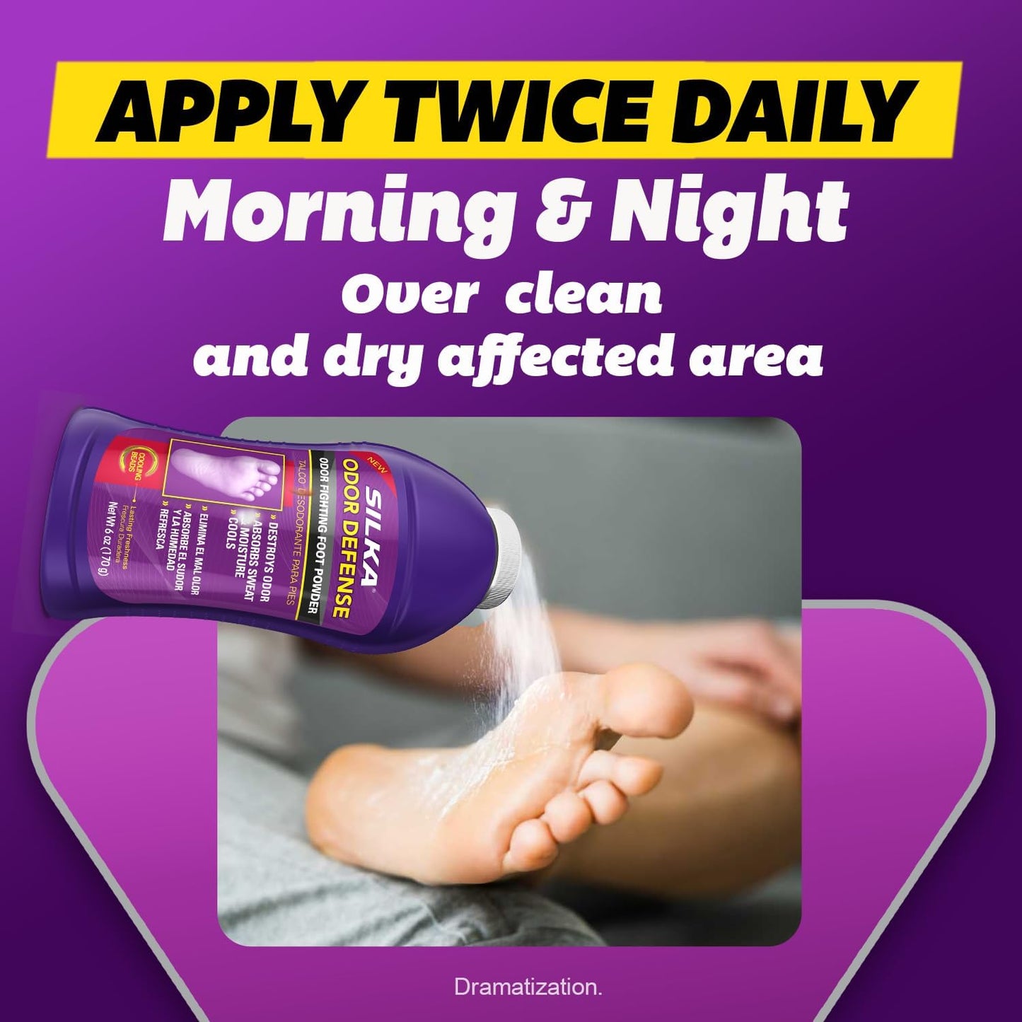 SILKA Odor Fighting Foot Powder & Shoe Deodorizer with Corn Starch Powder, Talc & Cooling Beads for Lasting Freshness, Absorbs Sweat & Excess Moisture, 6 Oz (PACK OF 3)