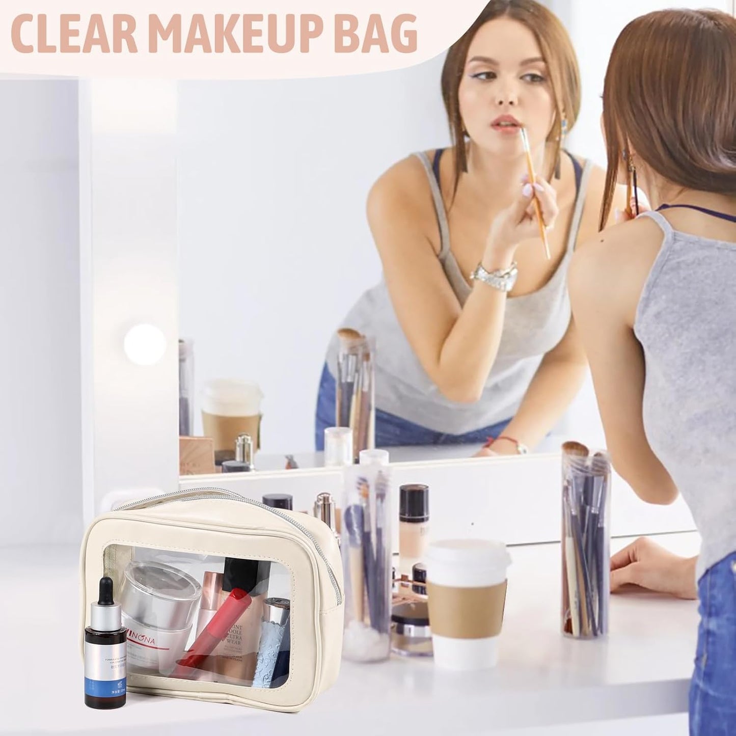 3PCS Clear Toiletry Bag,TSA Approved Travel Makeup Pouch with Zipper for Cosmetics and Toiletries,Diaper Bag Organizer Pouch Set,Women's Purse Organizer and Clear Car Bag