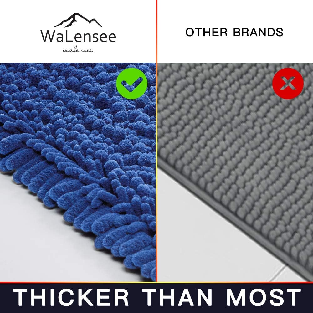 Walensee Bathroom Rug Non Slip Bath Mat (44x24 Inch Dark Blue) Water Absorbent Super Soft Shaggy Chenille Machine Washable Dry Extra Thick Perfect Absorbant Best Large Plush Carpet for Shower Floor