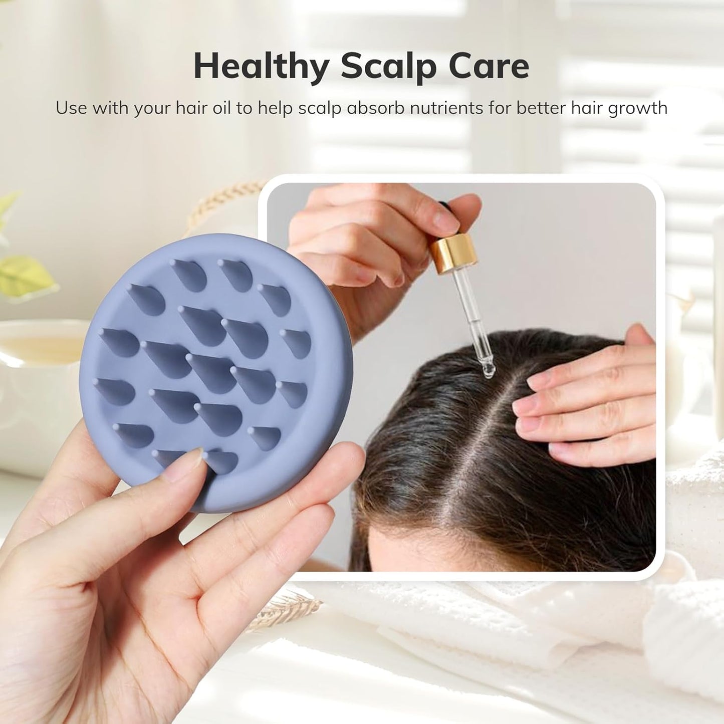 Sndyi Silicone Scalp Massager Shampoo Brush, Hair Scrubber with Soft Silicone Bristles, Scalp Scrubber/Exfoliator for Dandruff Removal, Wet Dry Scalp Brush for Hair Growth & Scalp Care, Gray Blue