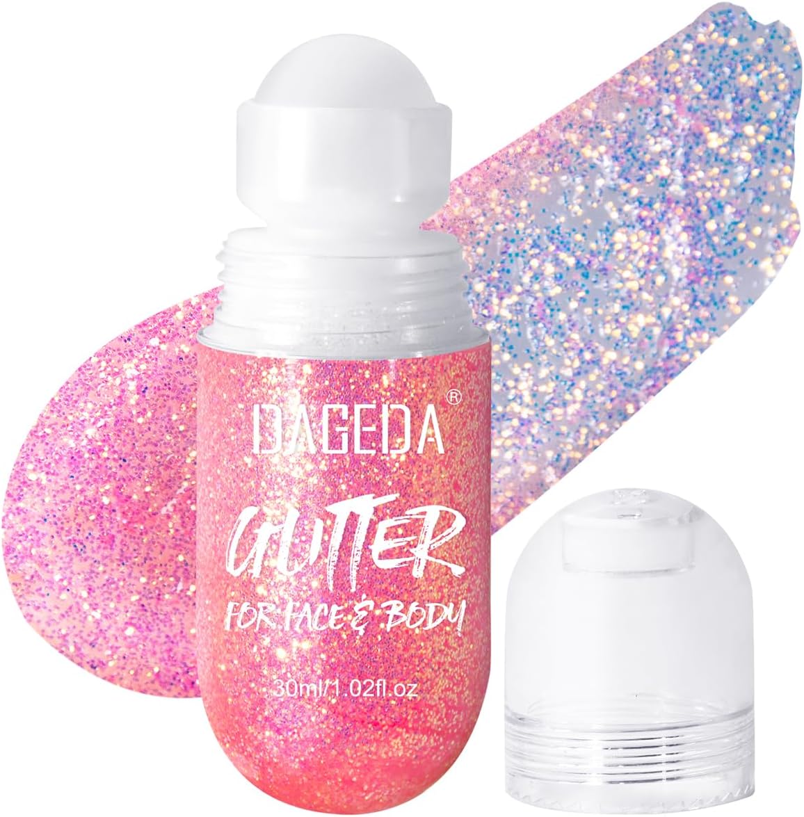 DAGEDA Body Glitter Gel, Roll-on Face Glitter for Mermaid Makeup Festival Rave Accessories, Holographic Hair Glitter Gel,Body Shimmer Halloween Makeup for Rave Party (Pink)