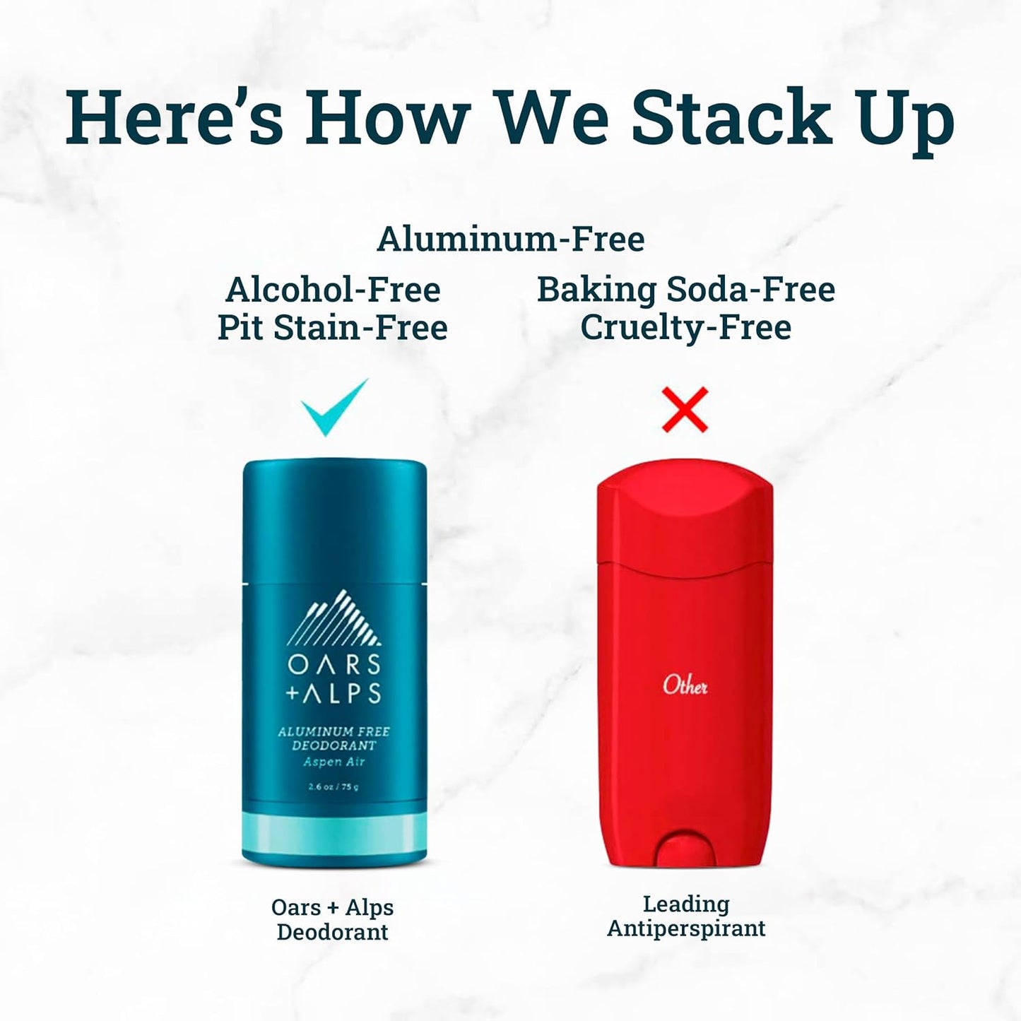 Oars + Alps Deodorant for Men & Women, Aluminum Free Deodorant for Men, Dermatologist Tested, Clean Ingredients, Non Toxic, Vegan, Long Lasting, Odor Protection, Aspen Air, 1pk, 2.6oz